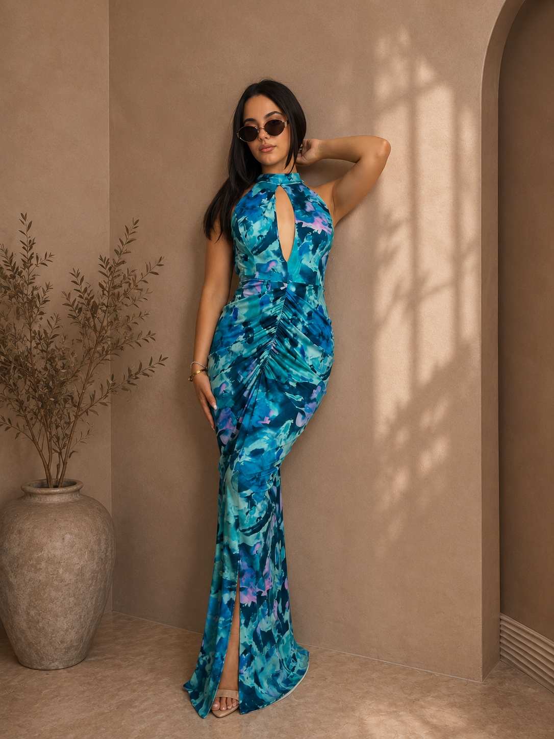 Μάξι Floral Φόρεμα με Σούρα