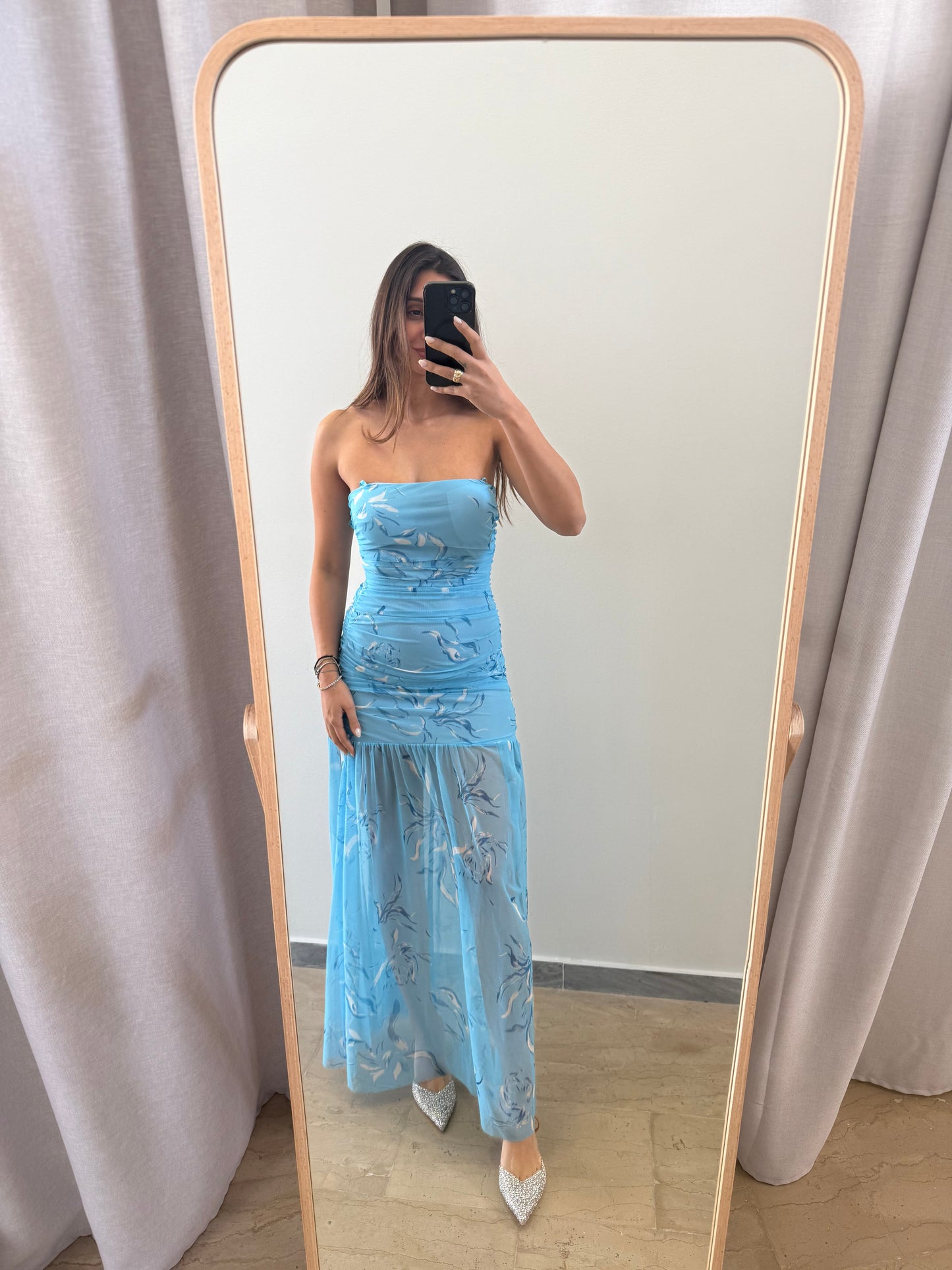 Φόρεμα strapless μάξι με print