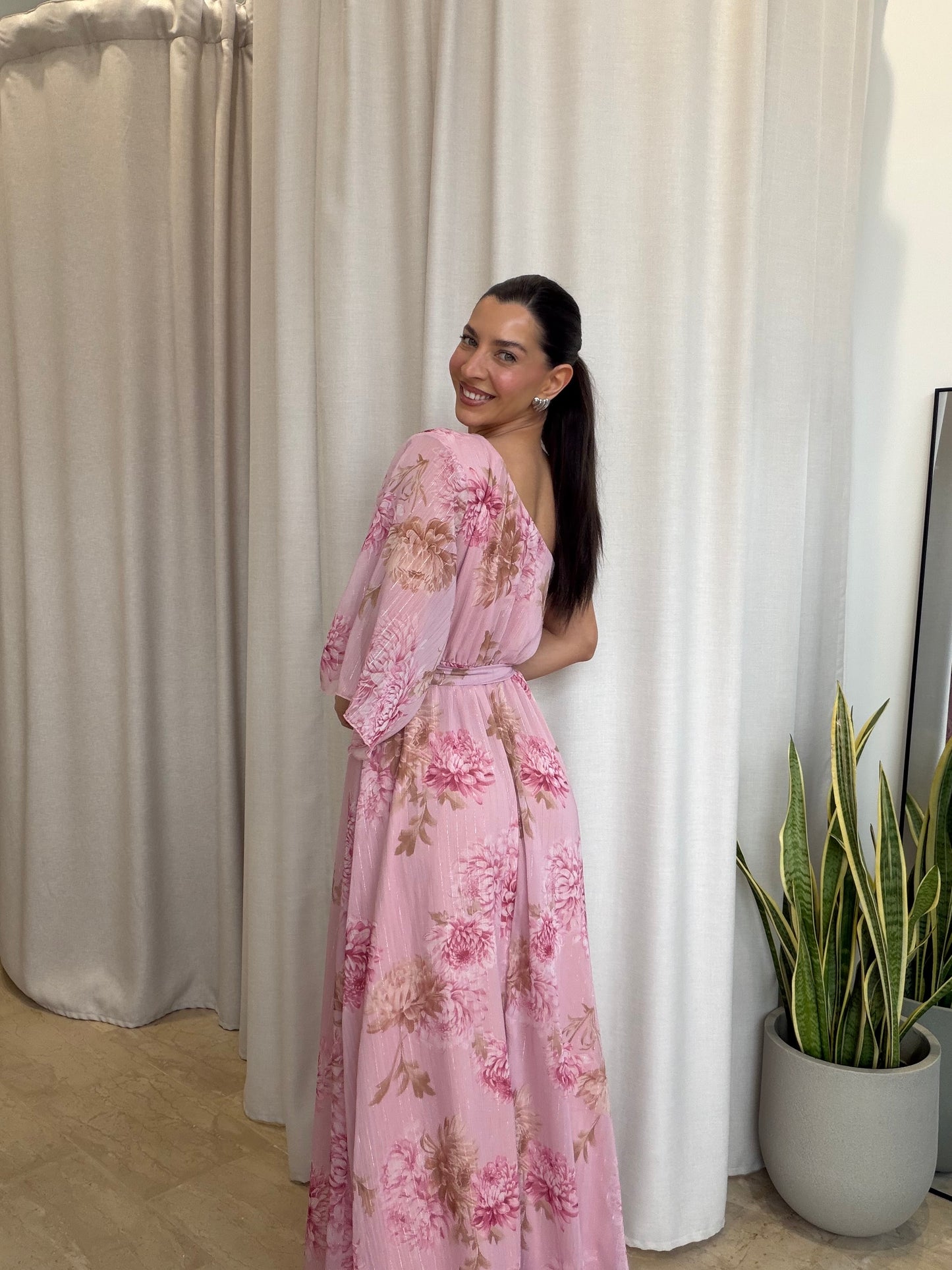 Maxi Φόρεμα Floral One Shoulder