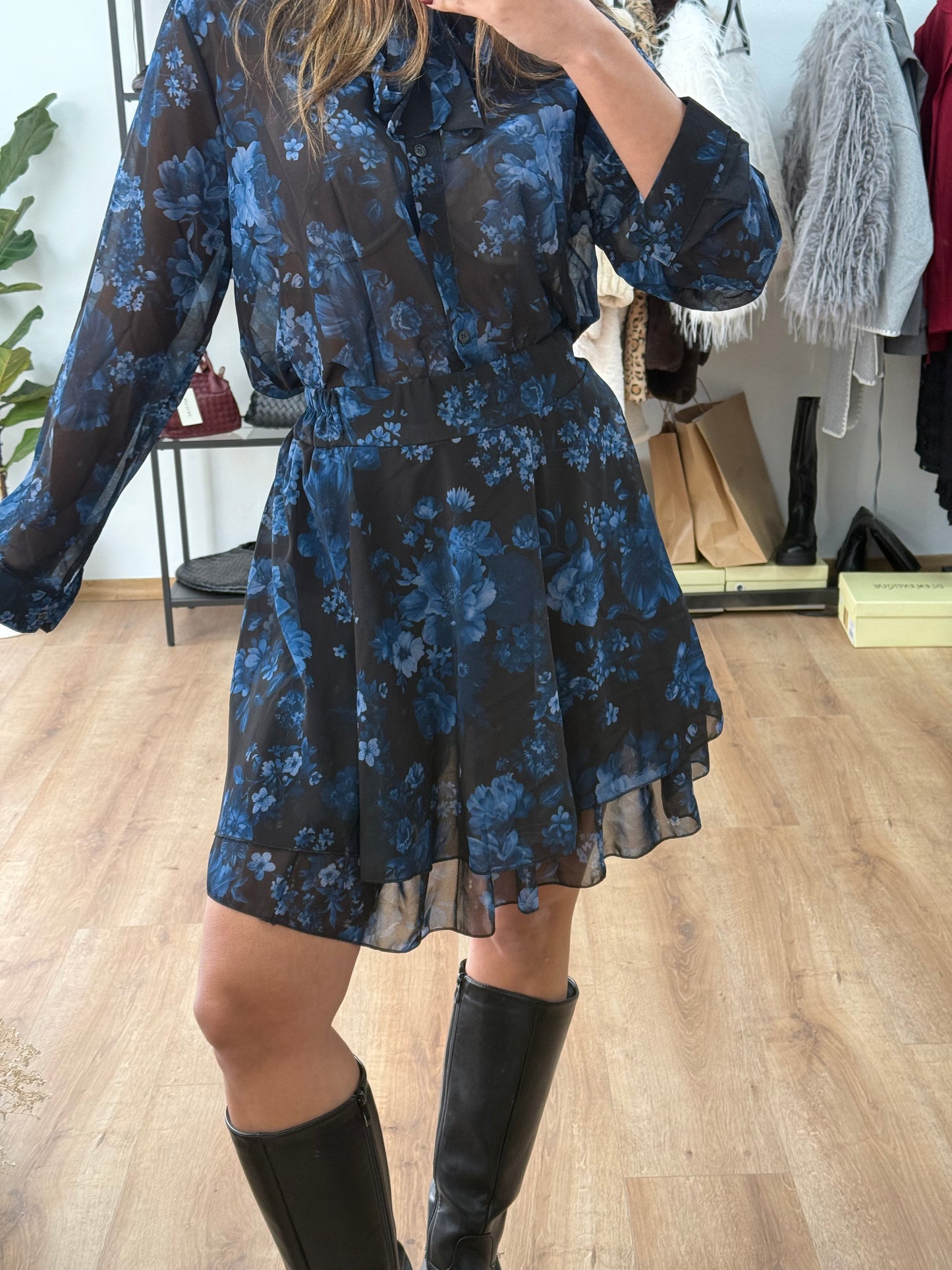 Σετ πουκάμισο και φούστα floral dark