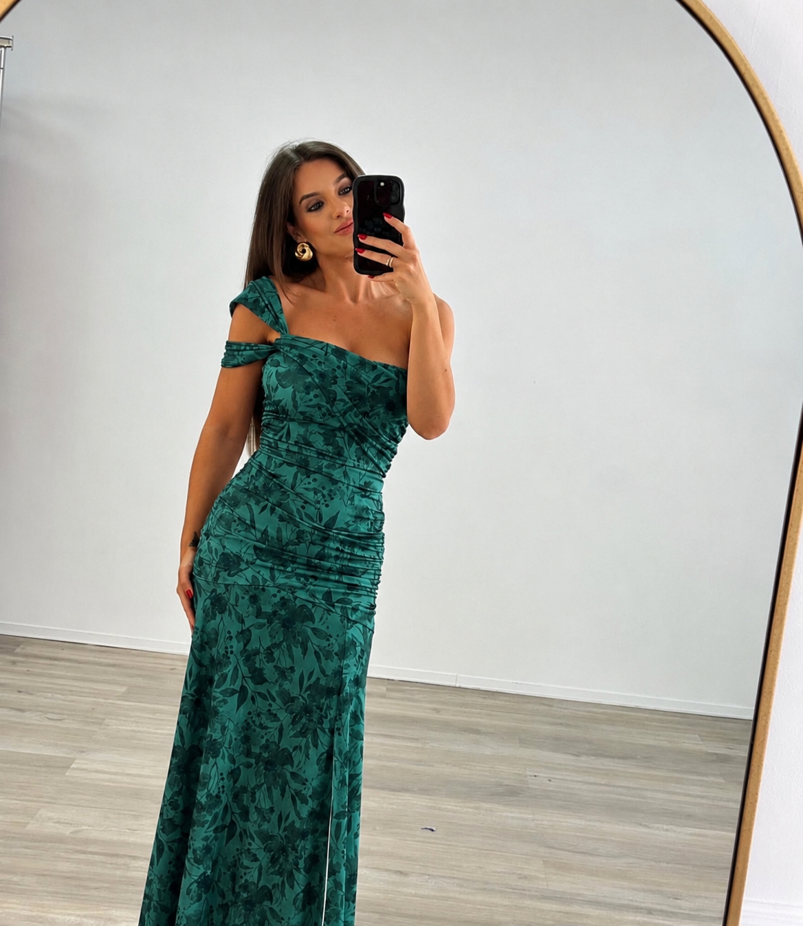 Patterned maxi φόρεμα με ένα ώμο