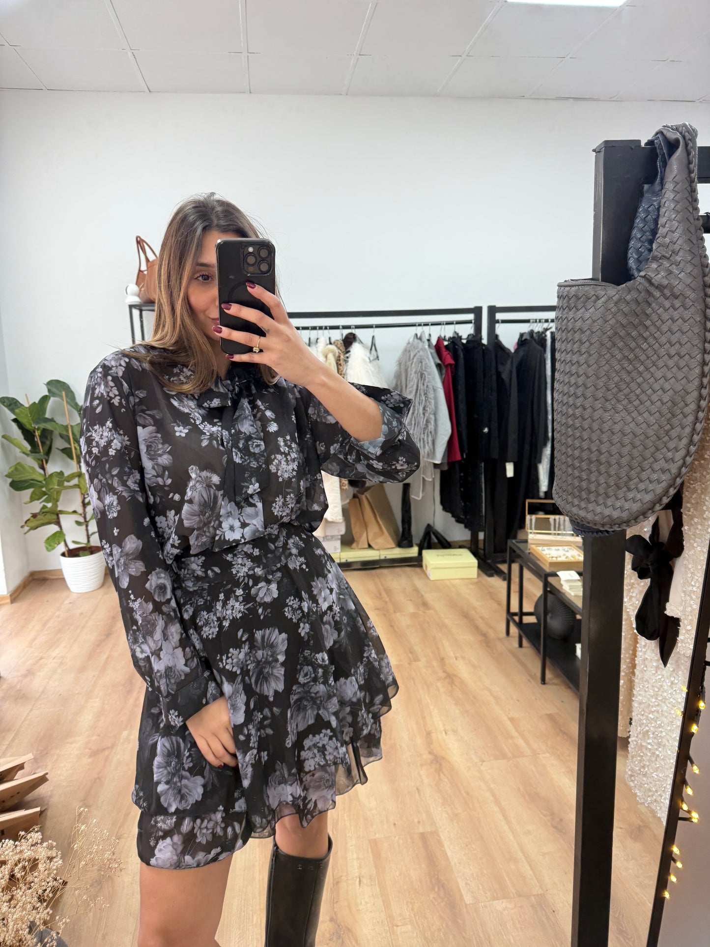 Σετ πουκάμισο και φούστα floral dark