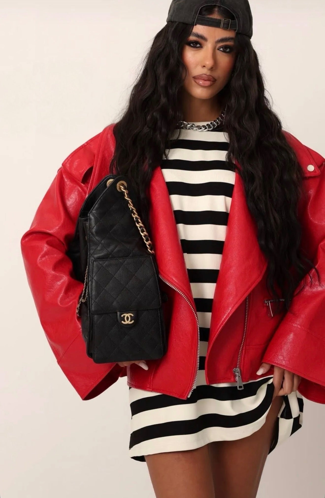 Biker oversized Δερματίνη τζάκετ