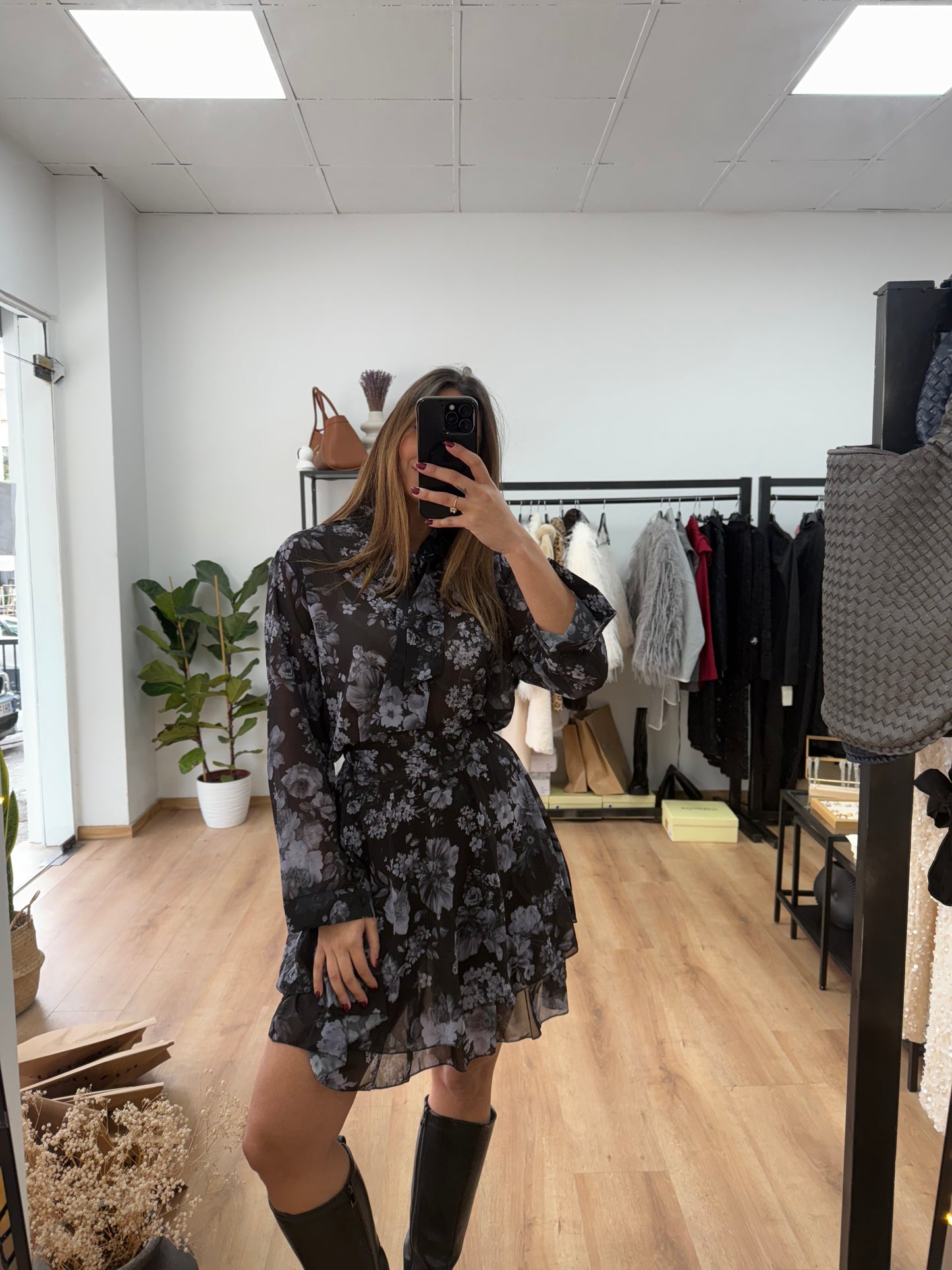 Σετ πουκάμισο και φούστα floral dark