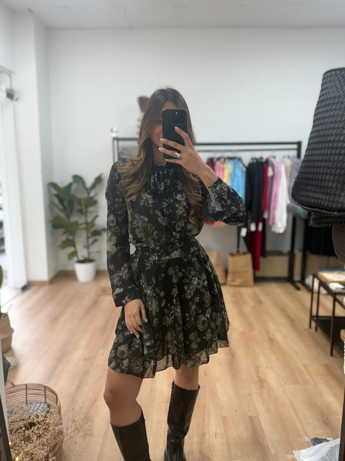 Σετ πουκάμισο και φούστα floral dark