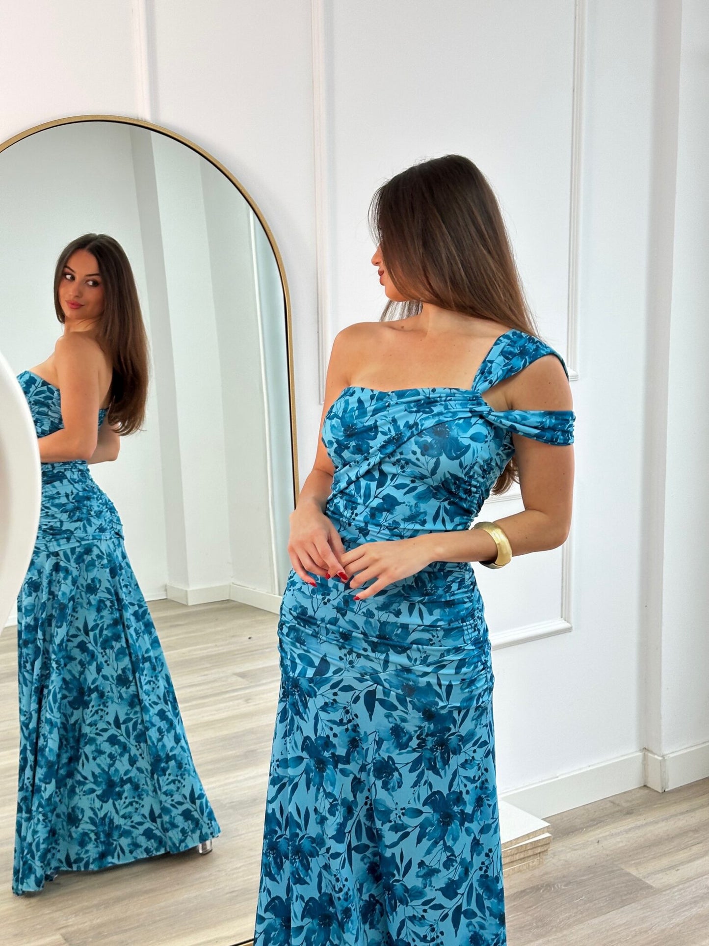 Patterned maxi φόρεμα με ένα ώμο