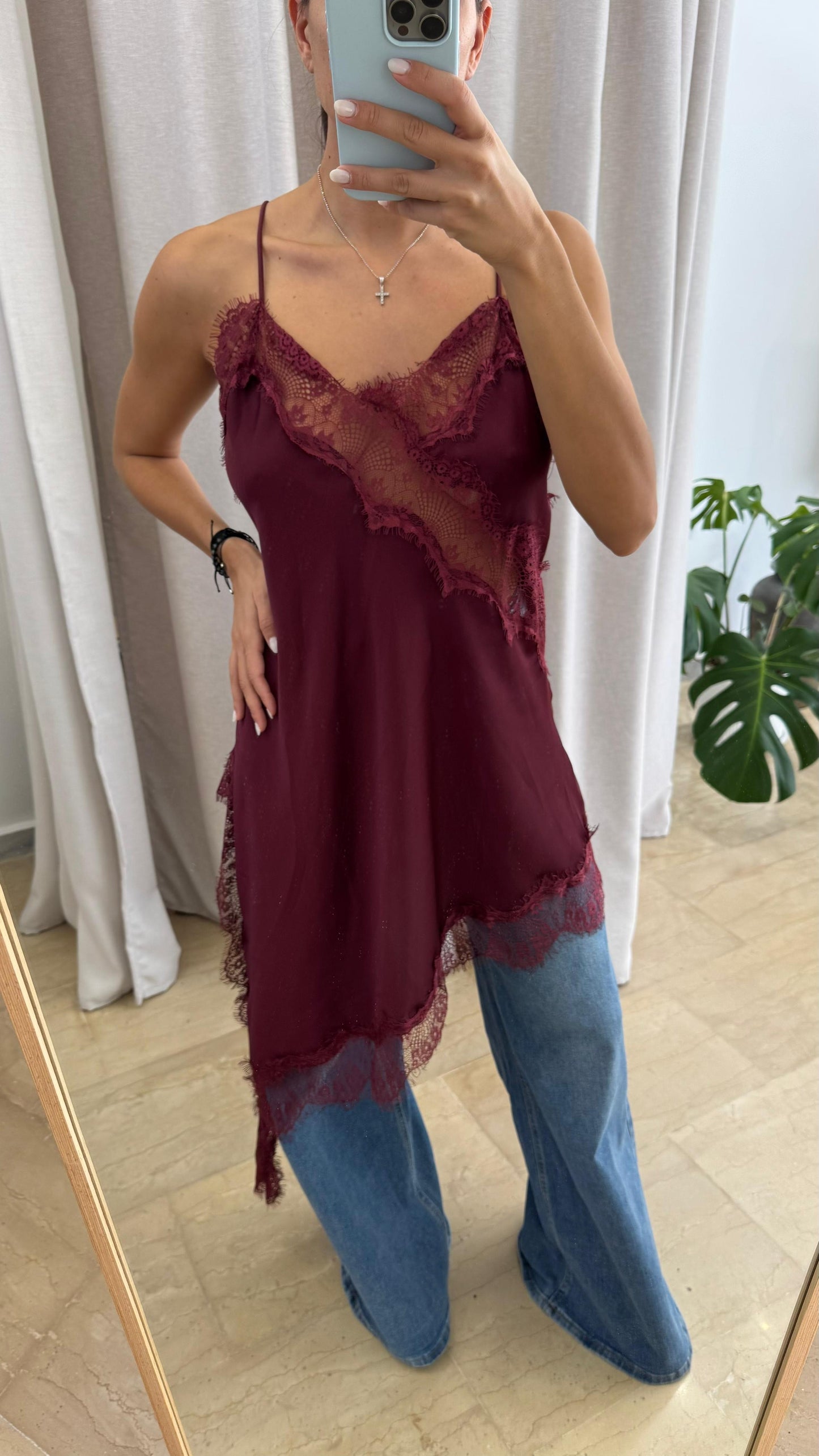 Ασύμμετρο Lingerie μπλούζα-φόρεμα
