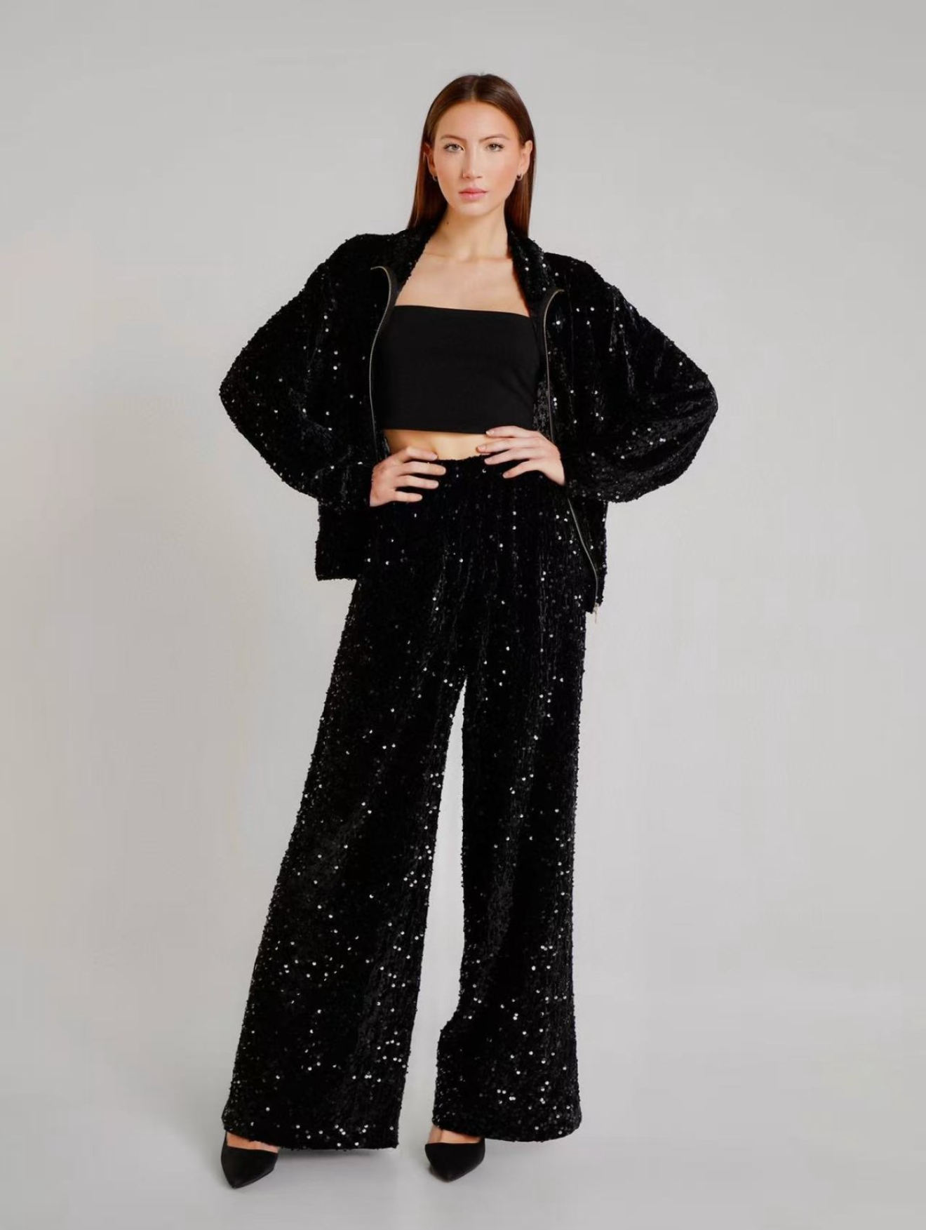 Σετ ζακέτα και παντελόνι με παγιέτα