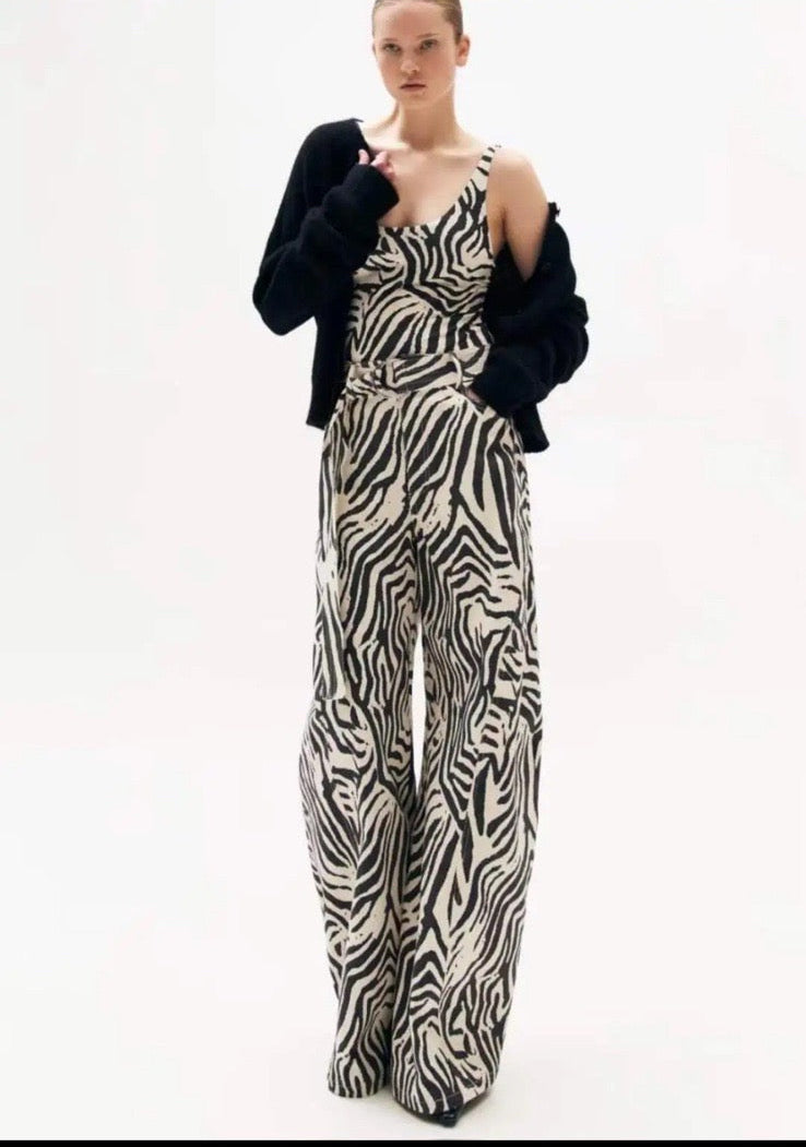 Lumina Zebra Print Παντελόνι Ψηλόμεσο με Φαρδιά Γραμμή