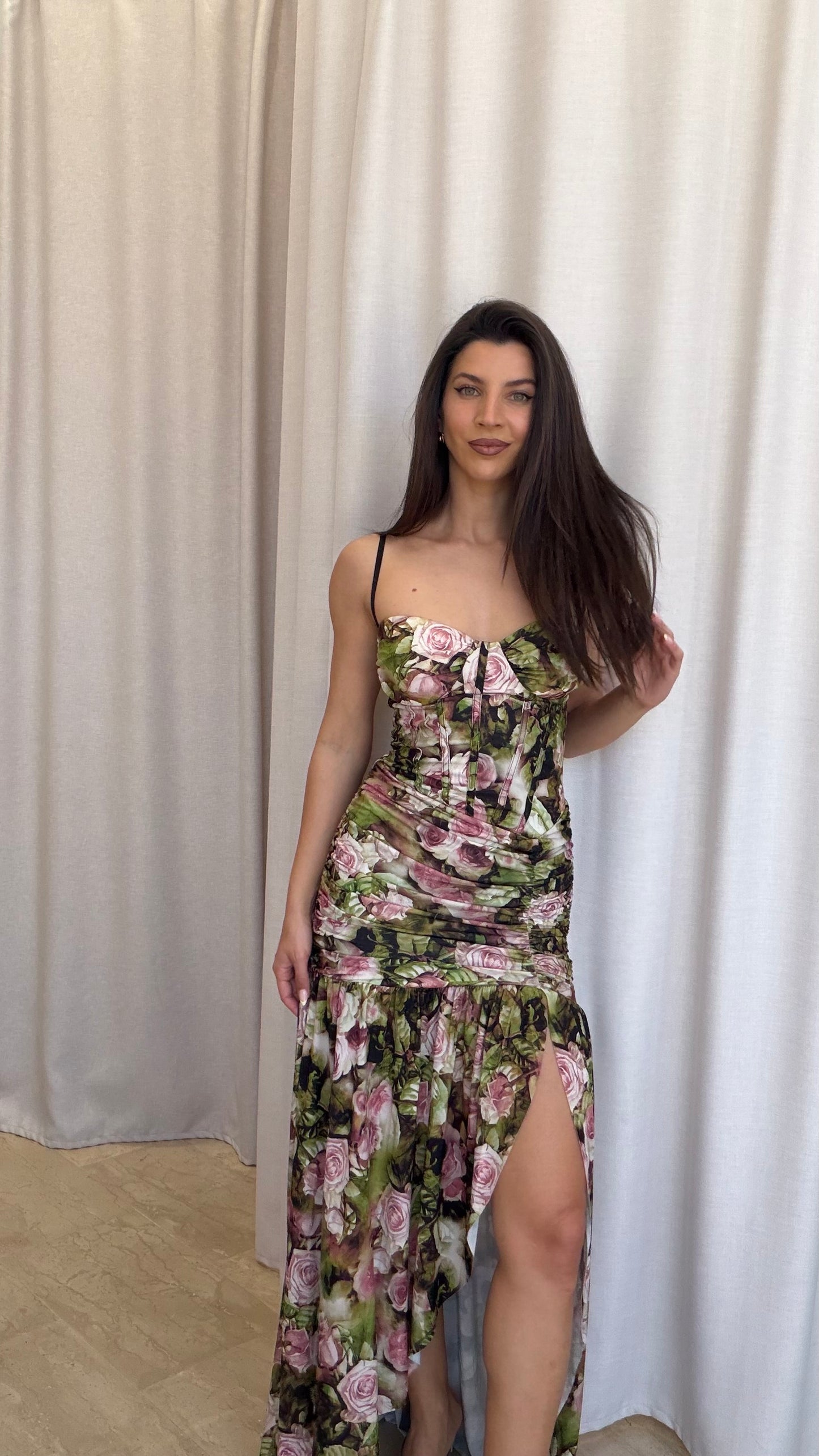 Floral maxi φόρεμα κορσέ