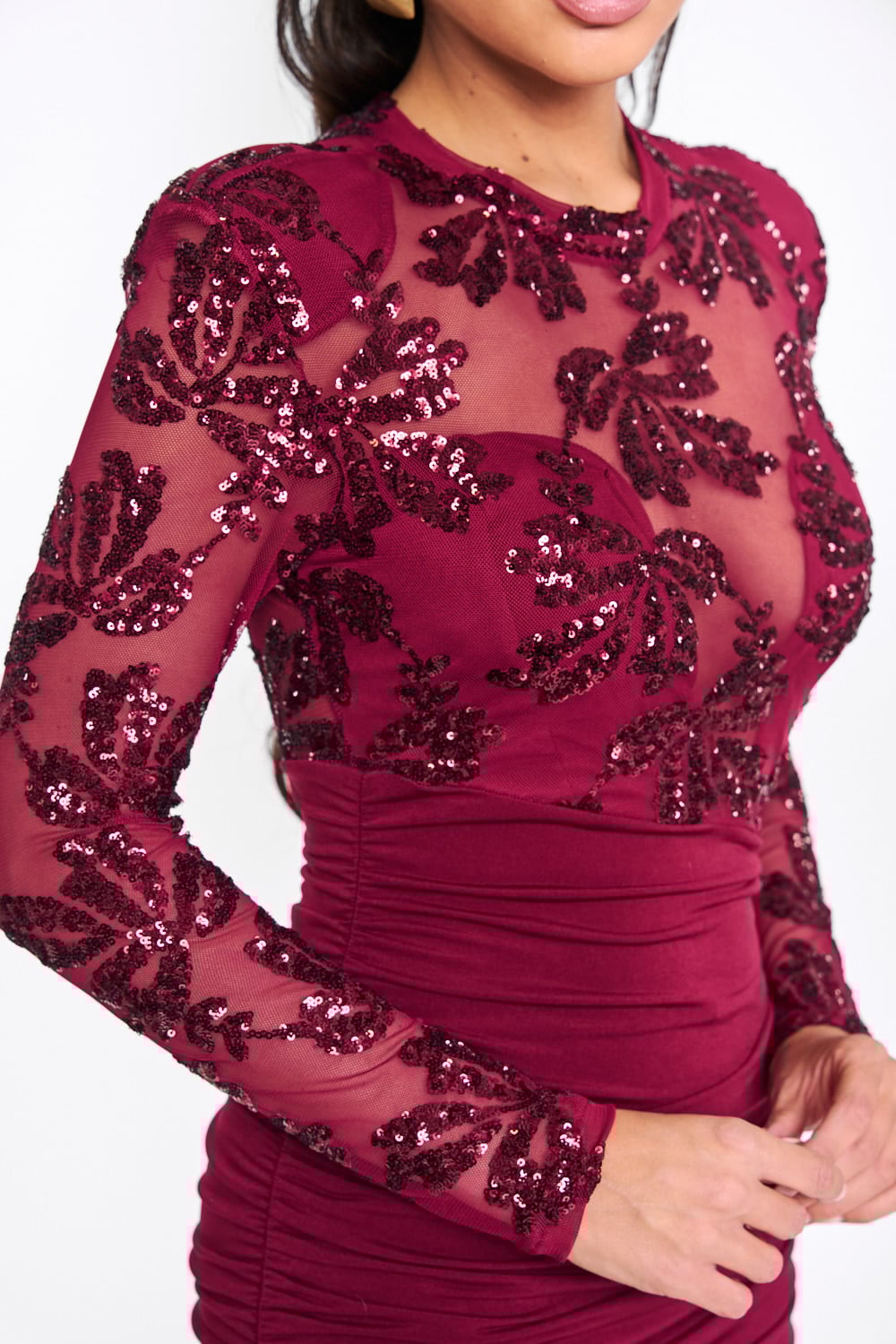 Mini φόρεμα με διαφάνεια και παγιέτα