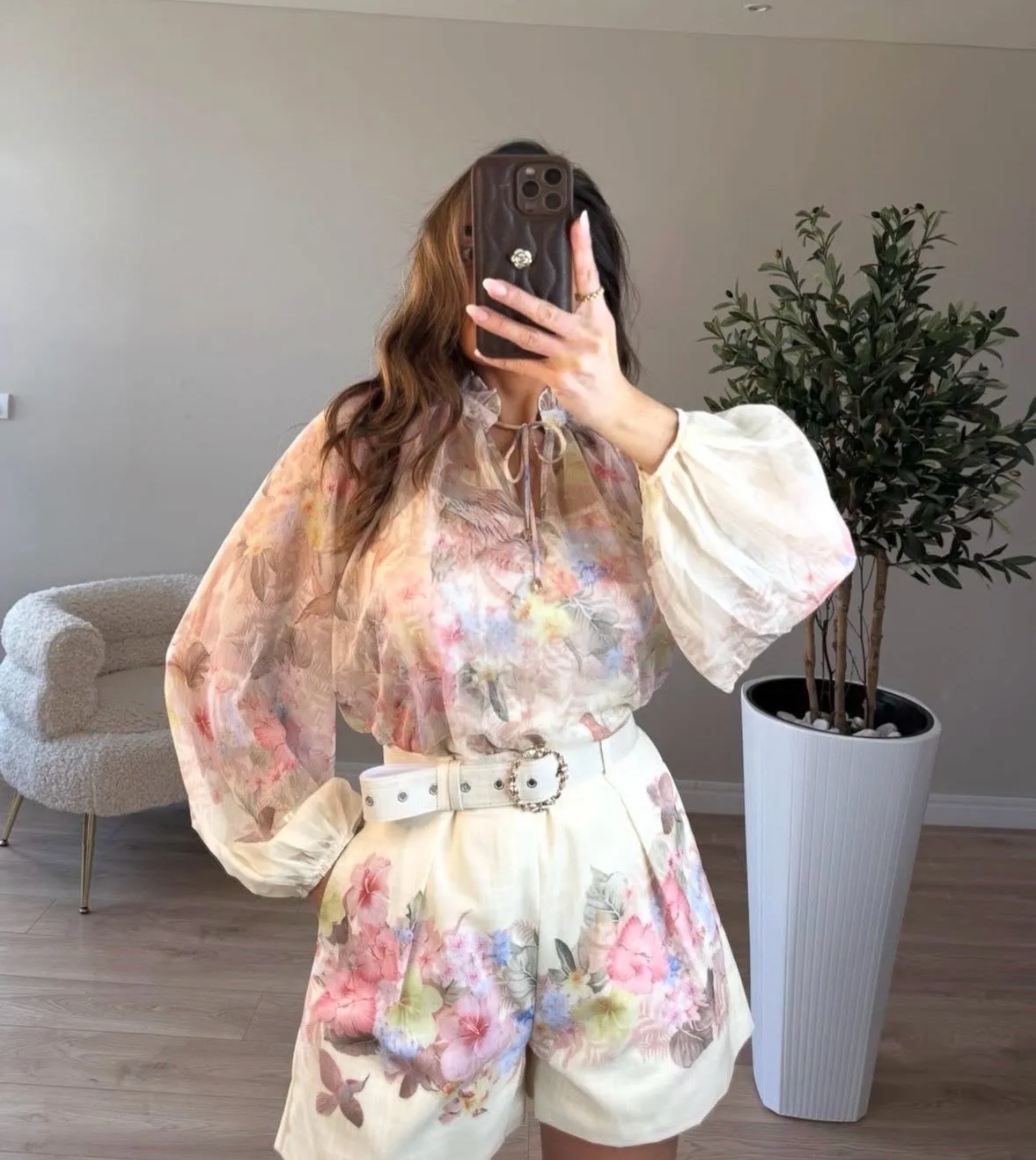 Σετ πουκάμισο & σορτς φλοράλ με ζώνη