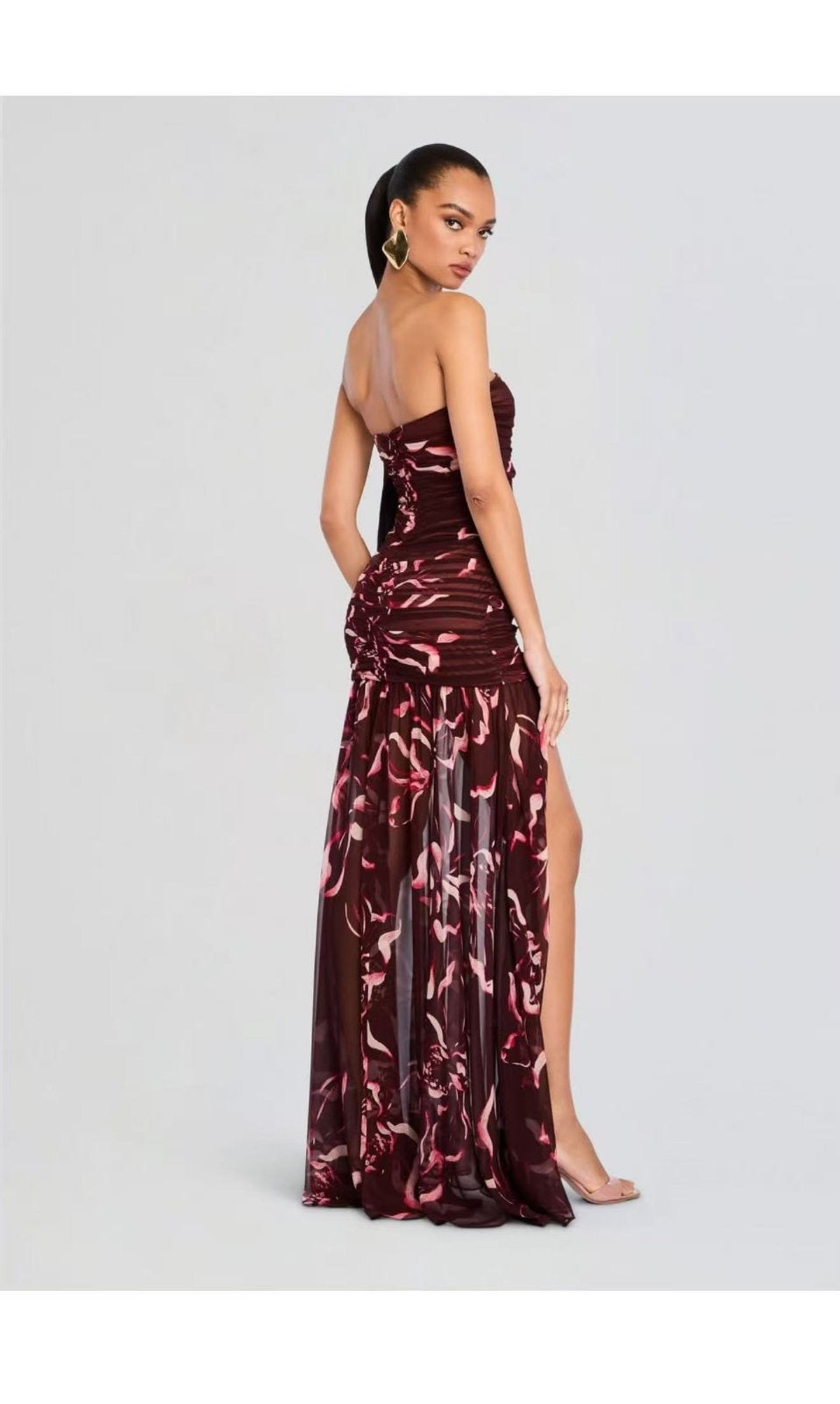 Φόρεμα strapless μάξι με print