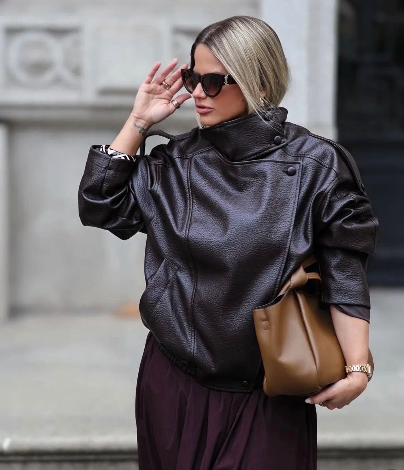 Viral Oversized δερματίνη τζάκετ