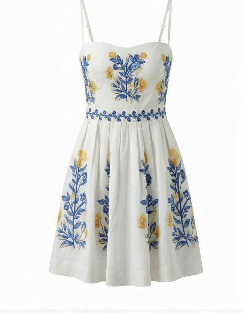 Mini φόρεμα με floral κέντημα