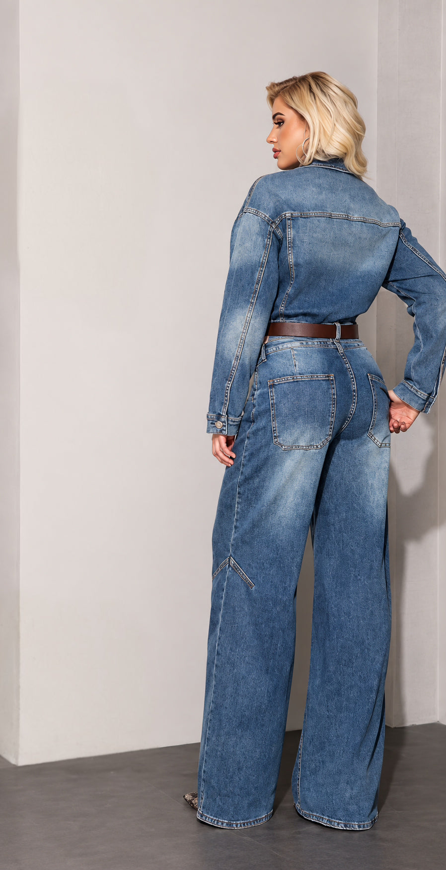 Denim Σετ με Jacket & Wide Leg Jeans