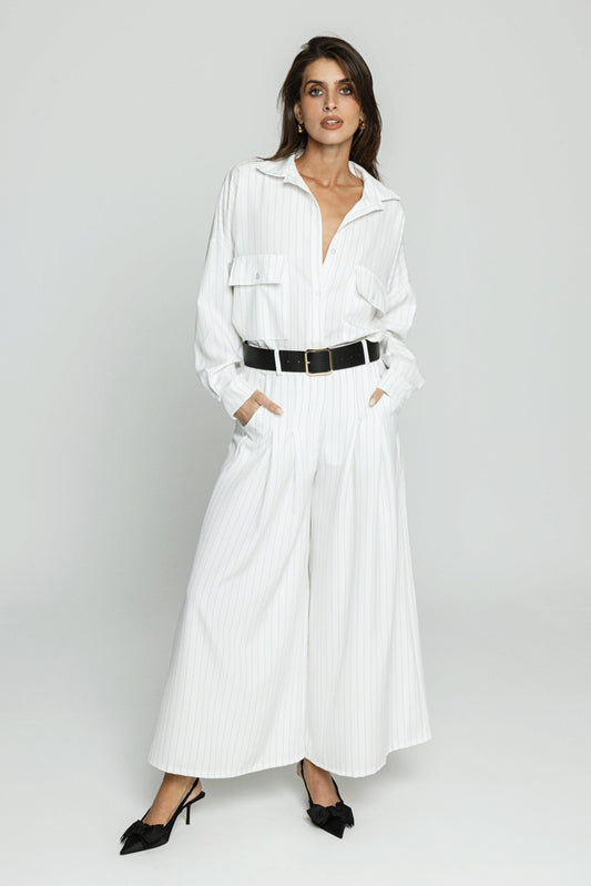 High waist striped culotte trousers with belt