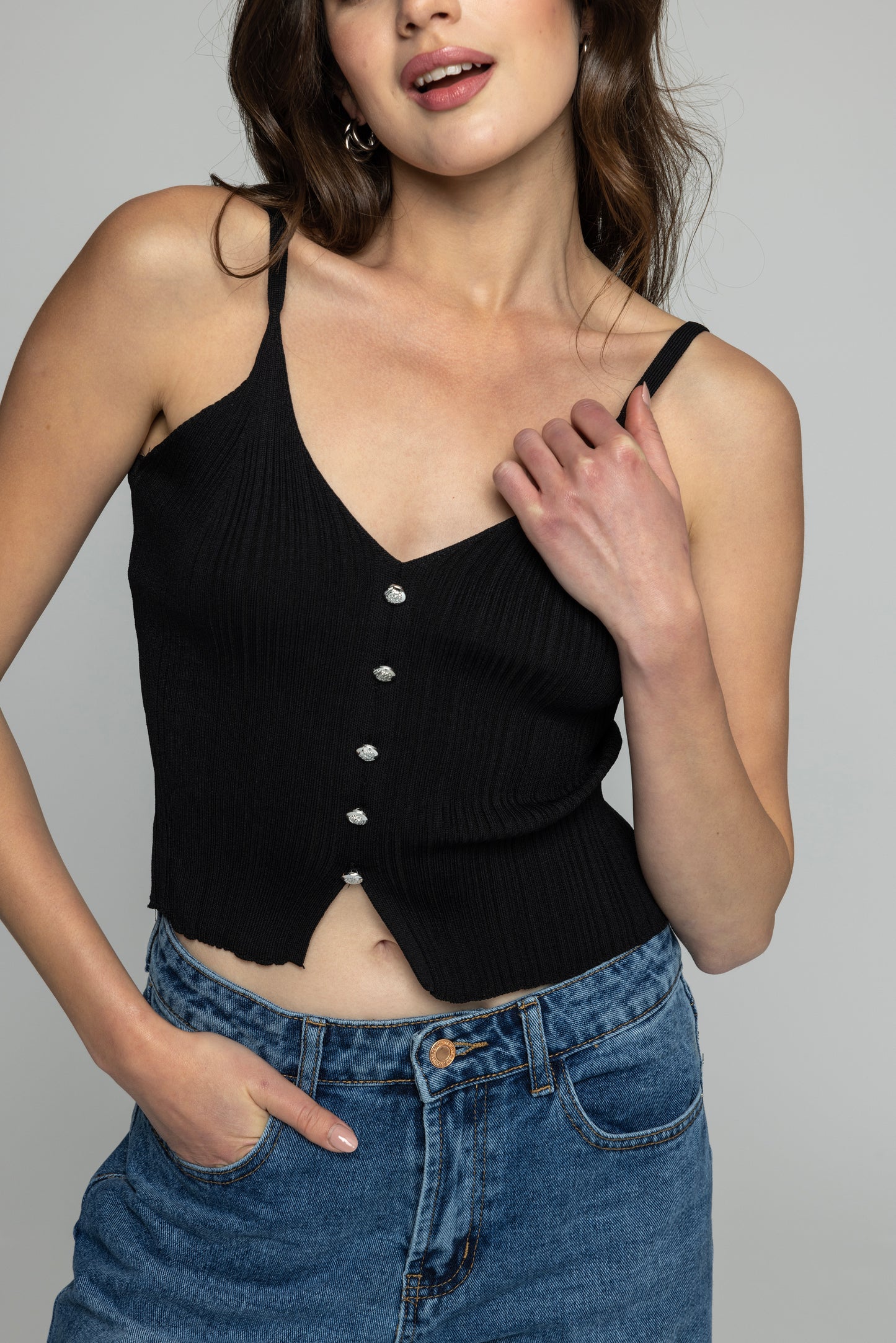 Ribbed Top with Buttons