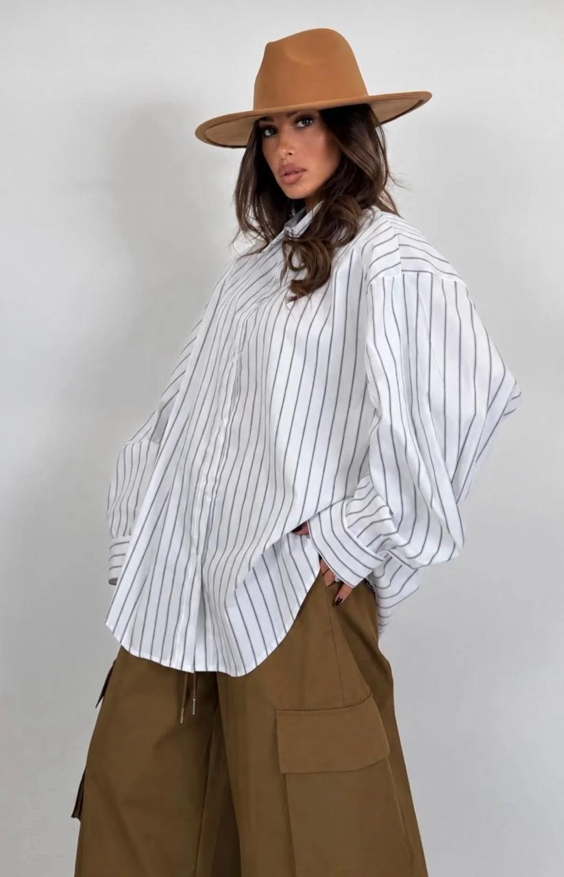 Oversized Ριγέ Πουκάμισο Καφέ ρίγα