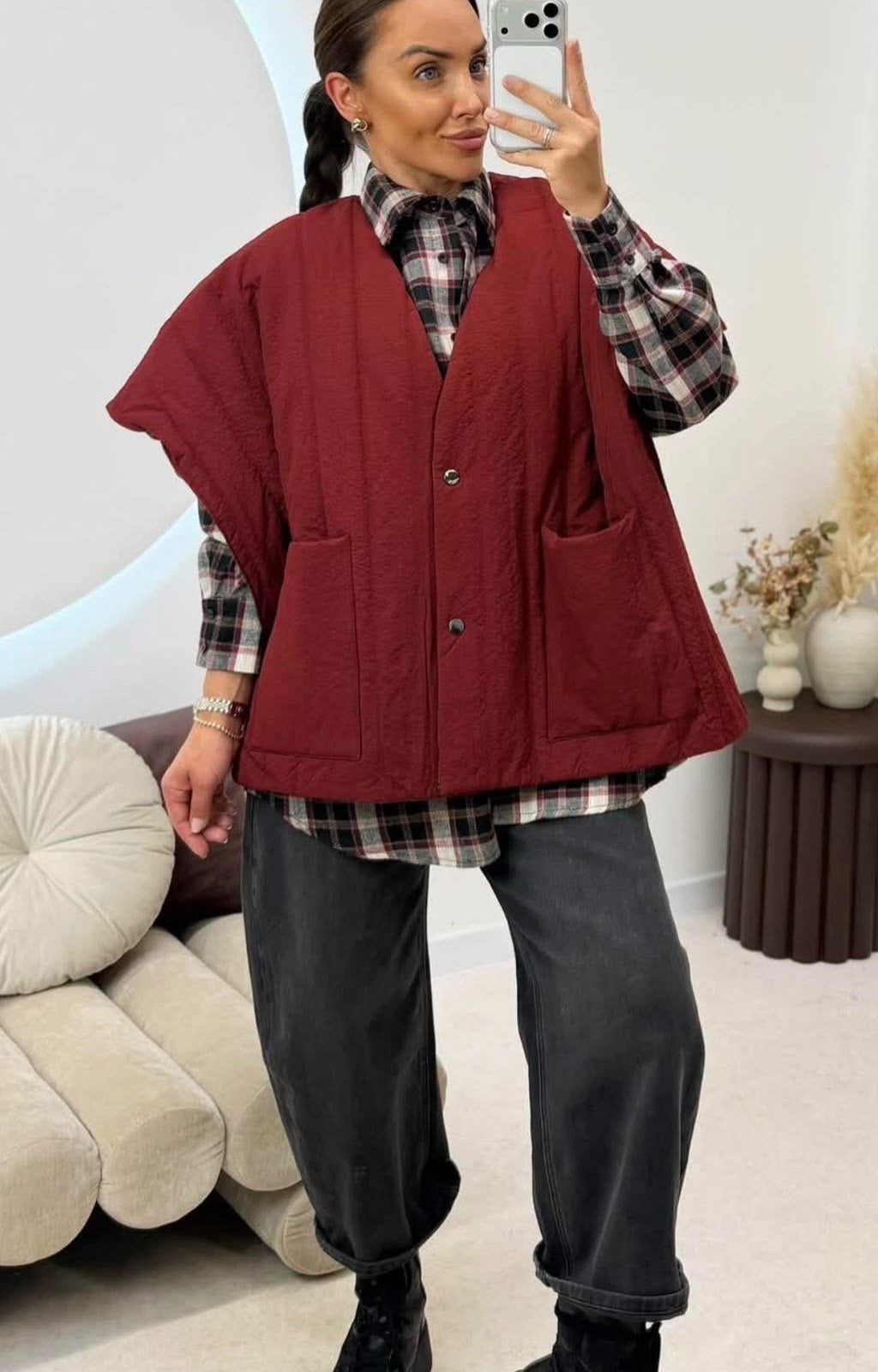 Oversized καπιτονέ γιλέκο μπορντό