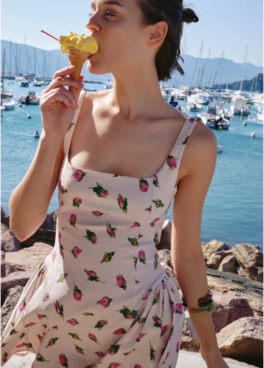 Mini φόρεμα φλοράλ με κορσέ & δέσιμο στην πλάτη Lumina