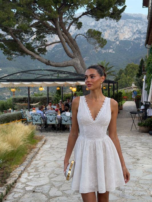 Κοντό Φόρεμα Broderie με Δαντέλα