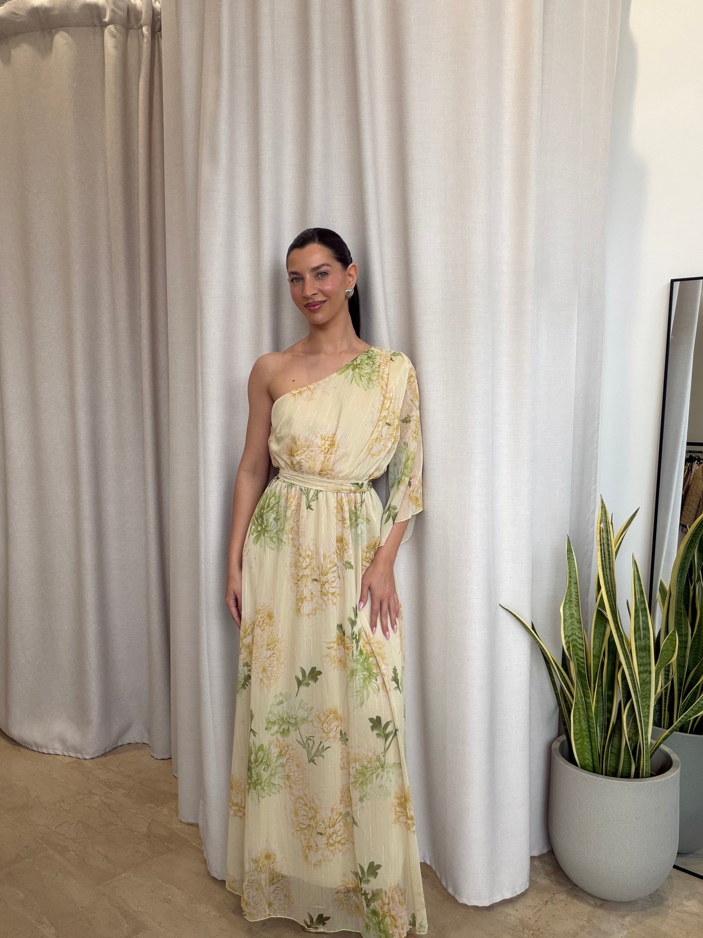 Maxi Φόρεμα Floral One Shoulder