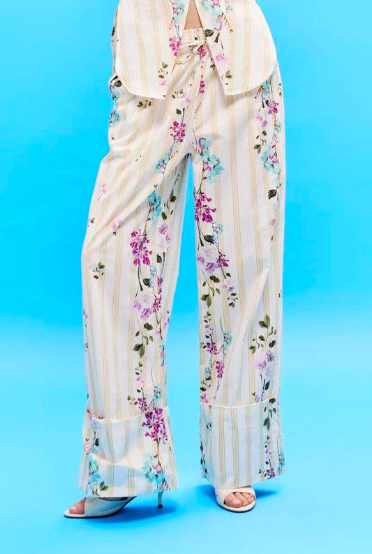 Lumina Floral Ριγέ Παντελόνι σε Άνετη Γραμμή
