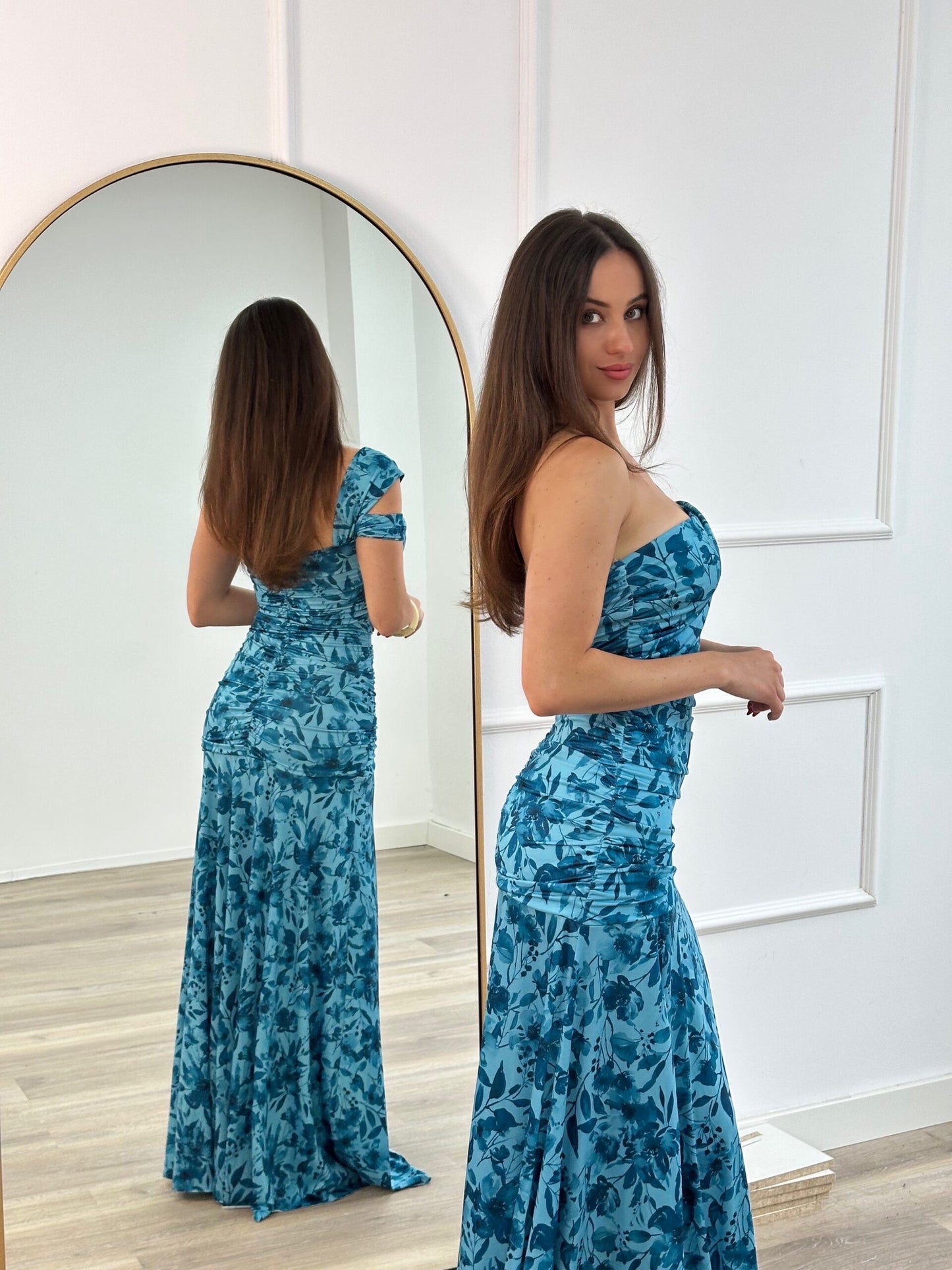 Patterned maxi φόρεμα με ένα ώμο