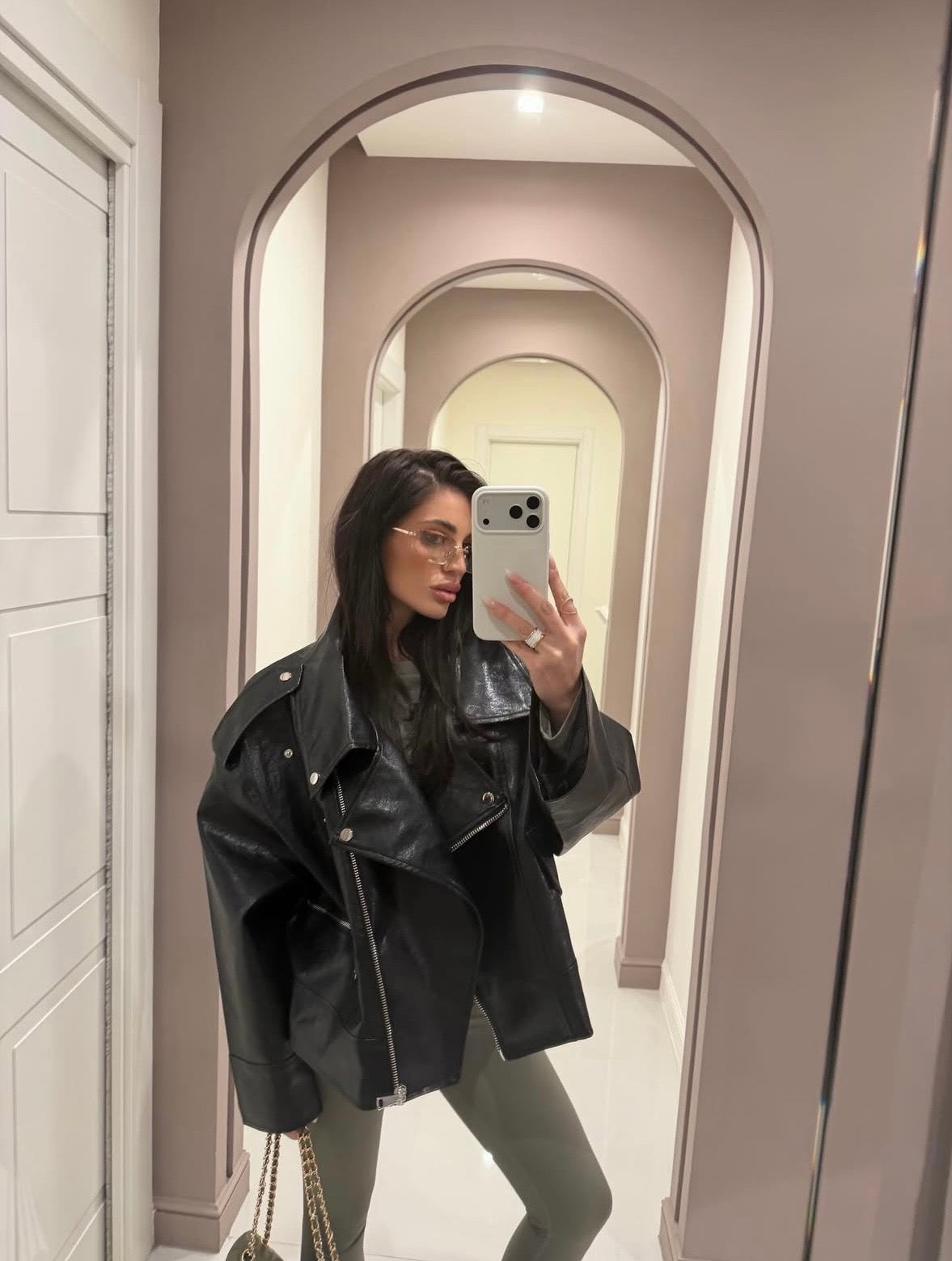 Biker oversized Δερματίνη τζάκετ