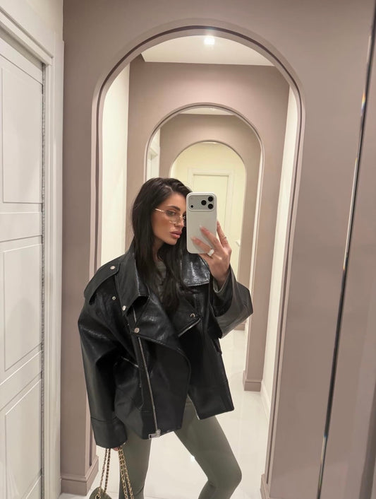 Biker oversized Δερματίνη τζάκετ