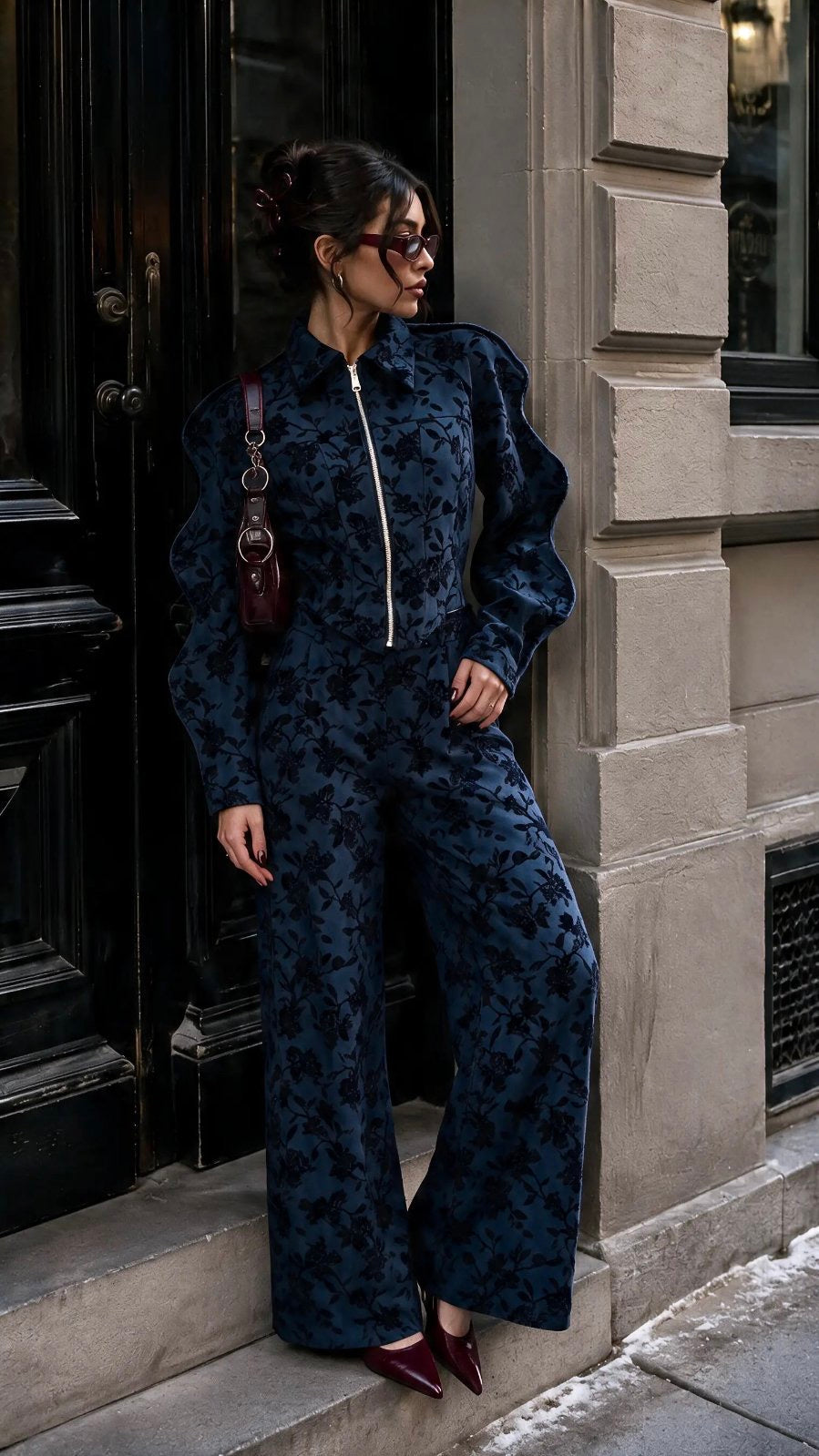 Velvet Σετ με Floral Ανάγλυφο Σχέδιο