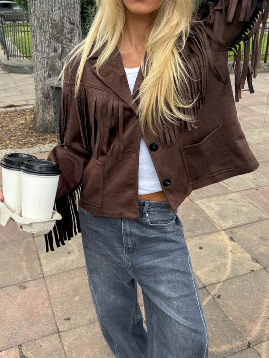 Τζάκετ με κρόσσια και κουμπί