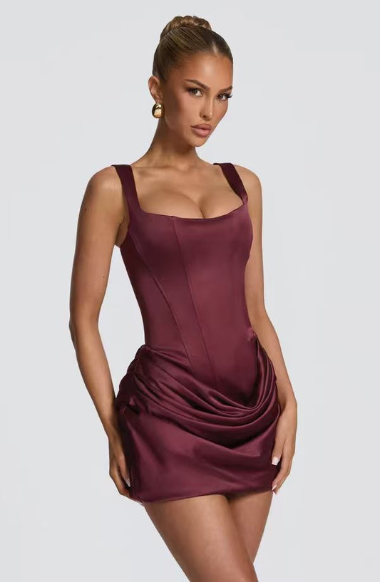 Mini Σατέν Κορσέ Φόρεμα με Draped Σχέδιο