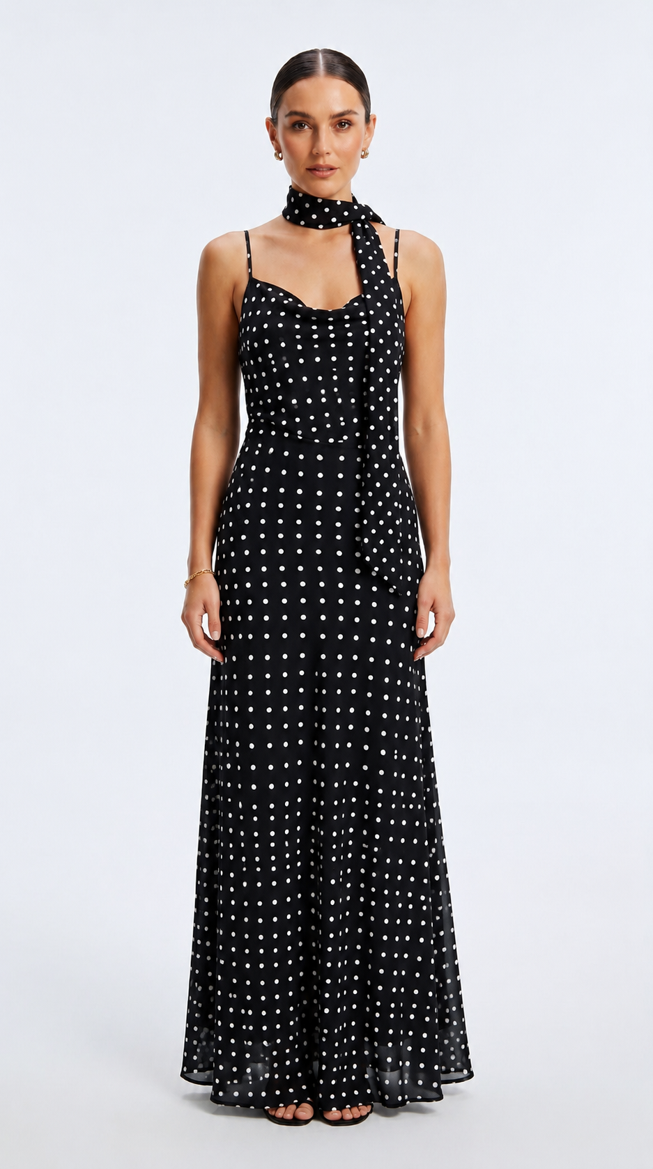 Maxi Polka Dot Φόρεμα με Μαντήλι