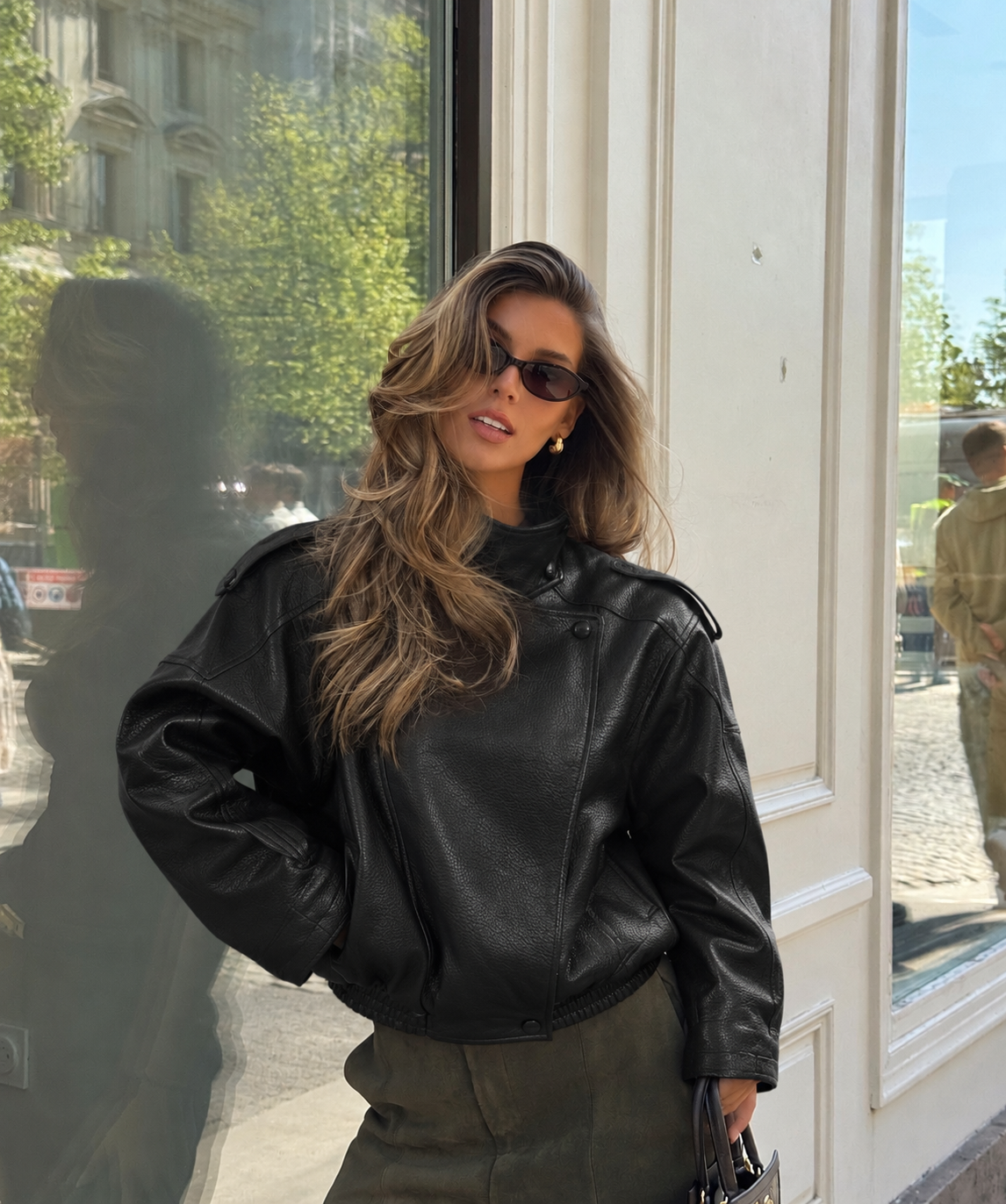 Viral Ματ Oversized δερματίνη τζάκετ