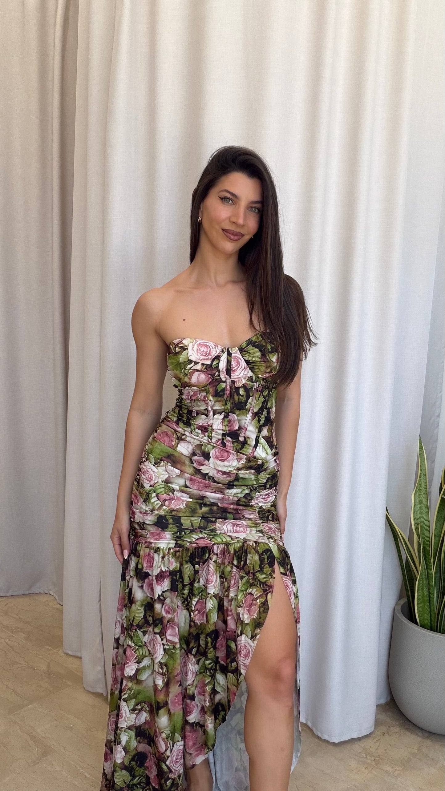 Floral maxi φόρεμα κορσέ