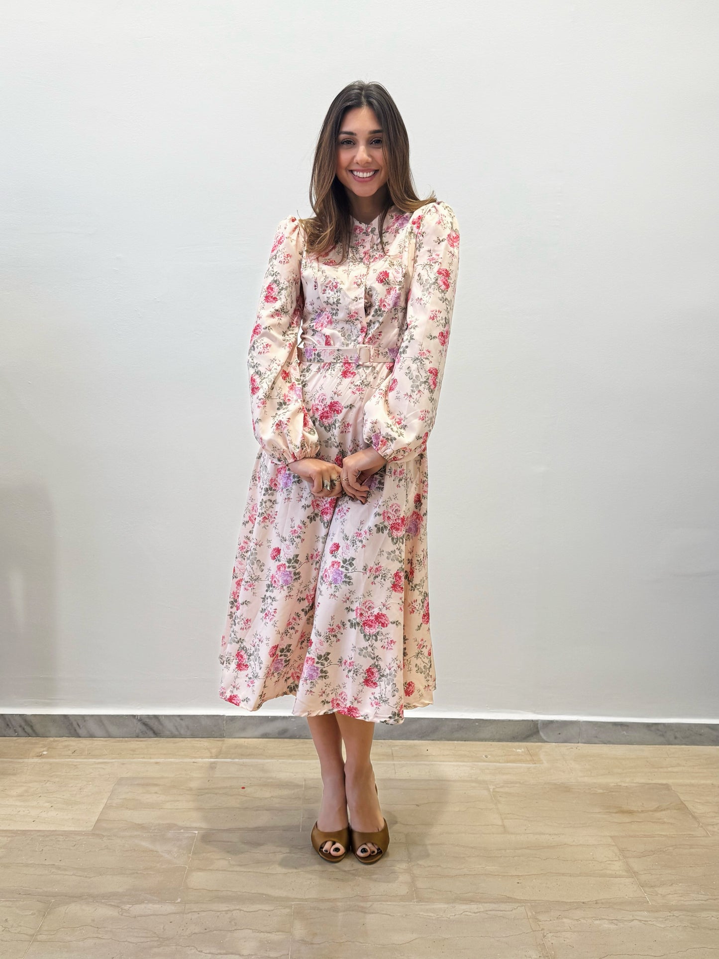 Μίντι floral μακρυμάνικο φόρεμα