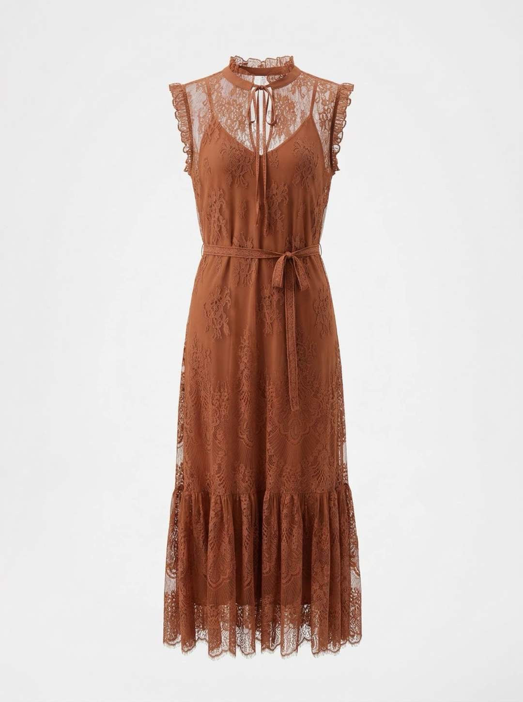 Premium Lace Midi Dress με Ζώνη & Ρομαντικό Neckline