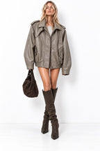 Oversized bomber μπουφάν δερματίνη γκρι