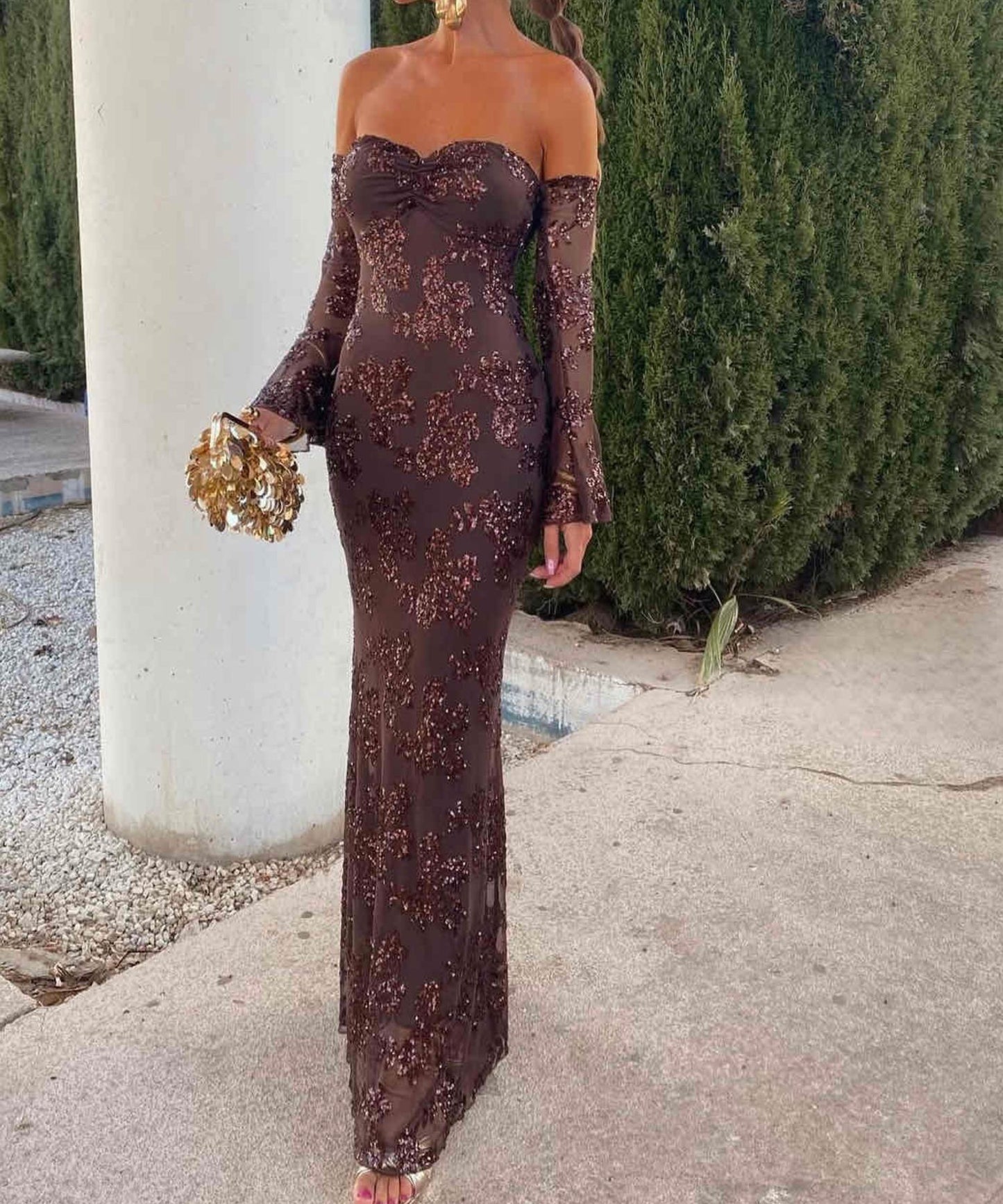 Φόρεμα παγιέτα με μανίκια