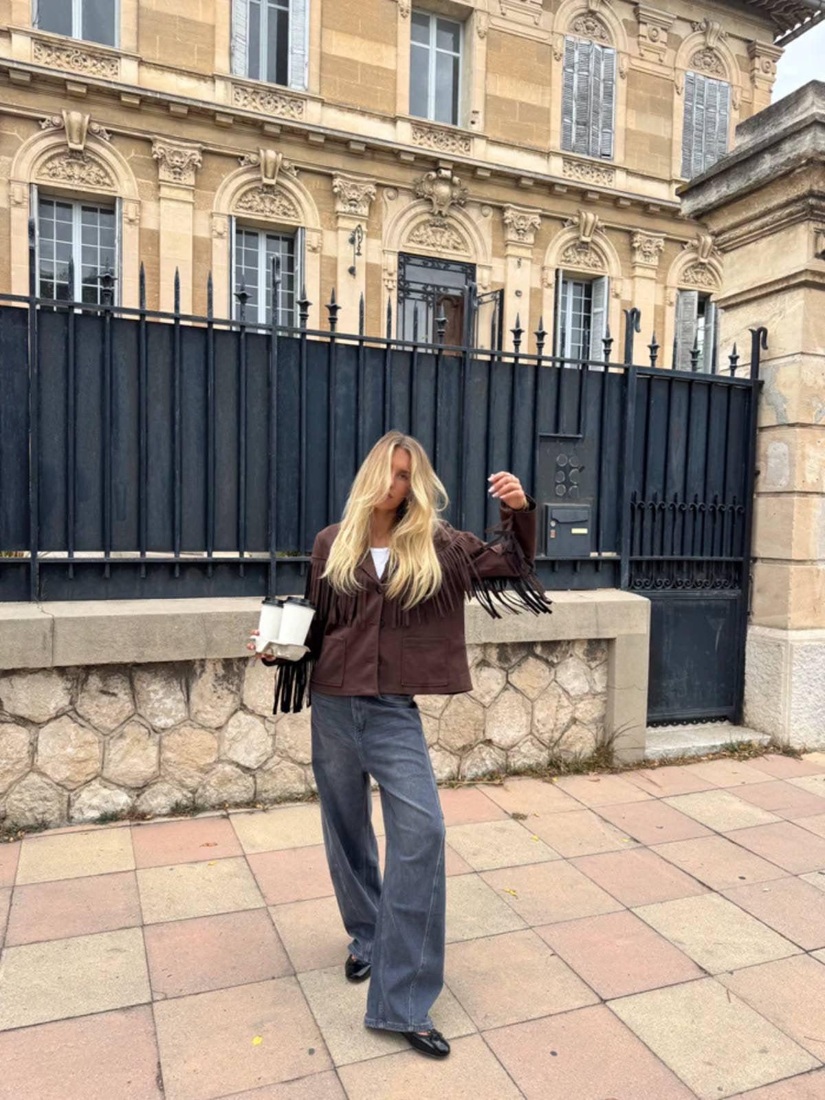 Τζάκετ με κρόσσια και κουμπί