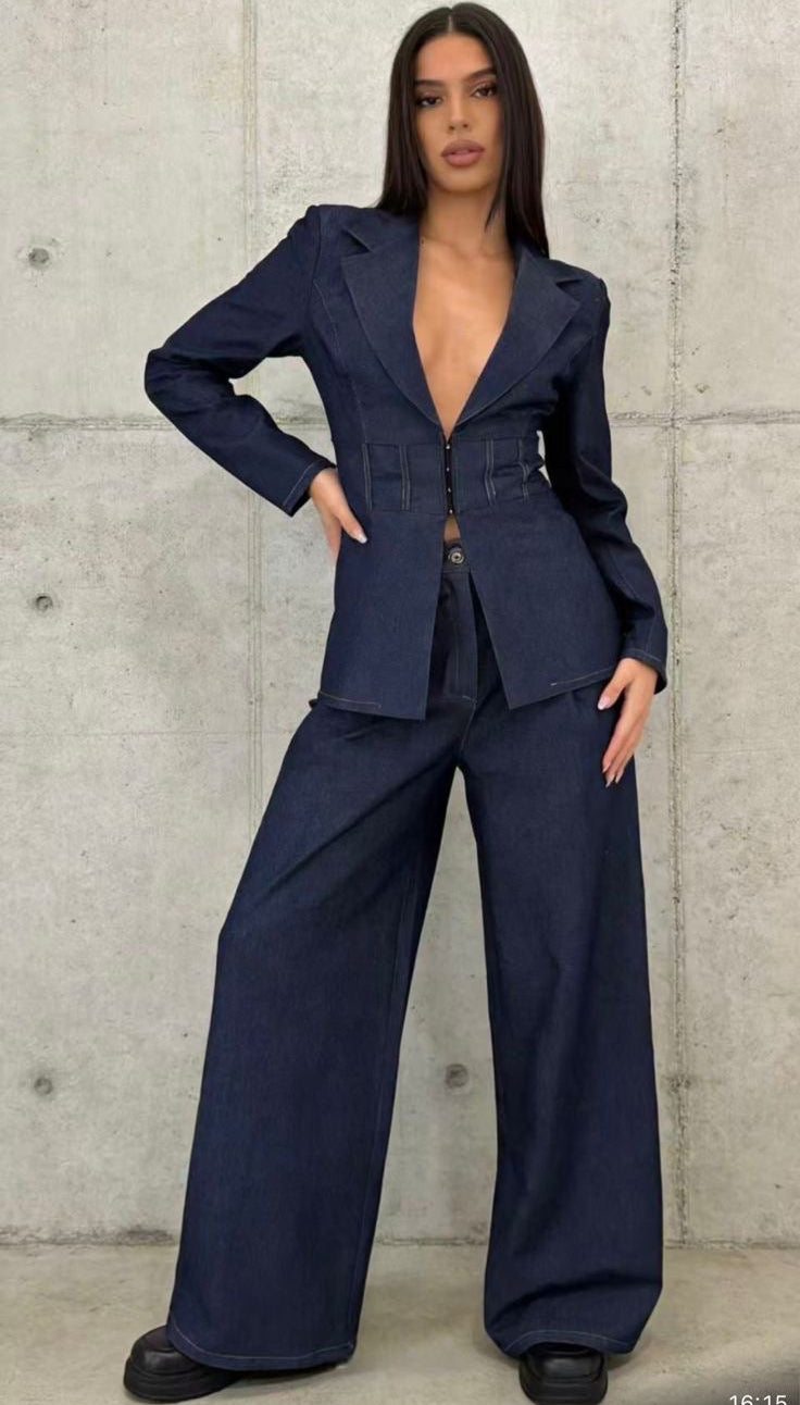 Υφασμάτινο Denim set σακάκι και παντελόνι
