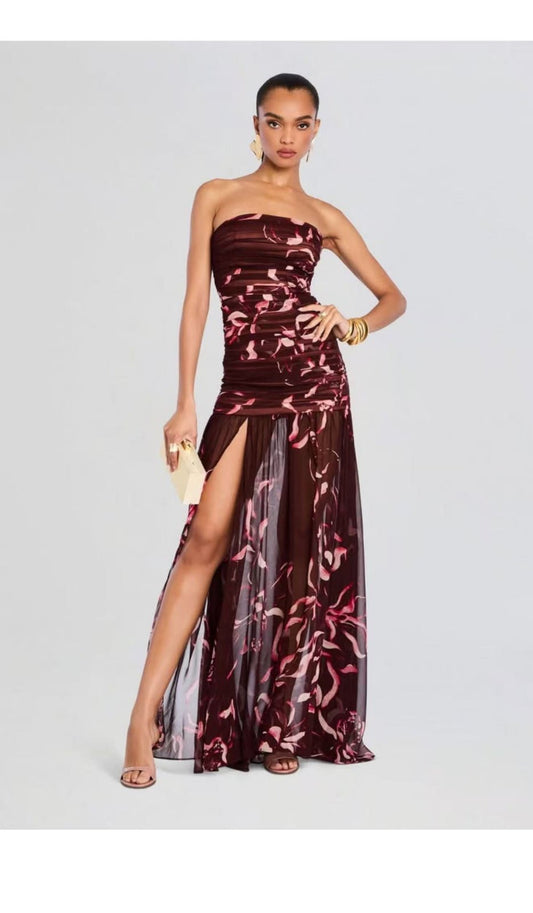 Φόρεμα strapless μάξι με print