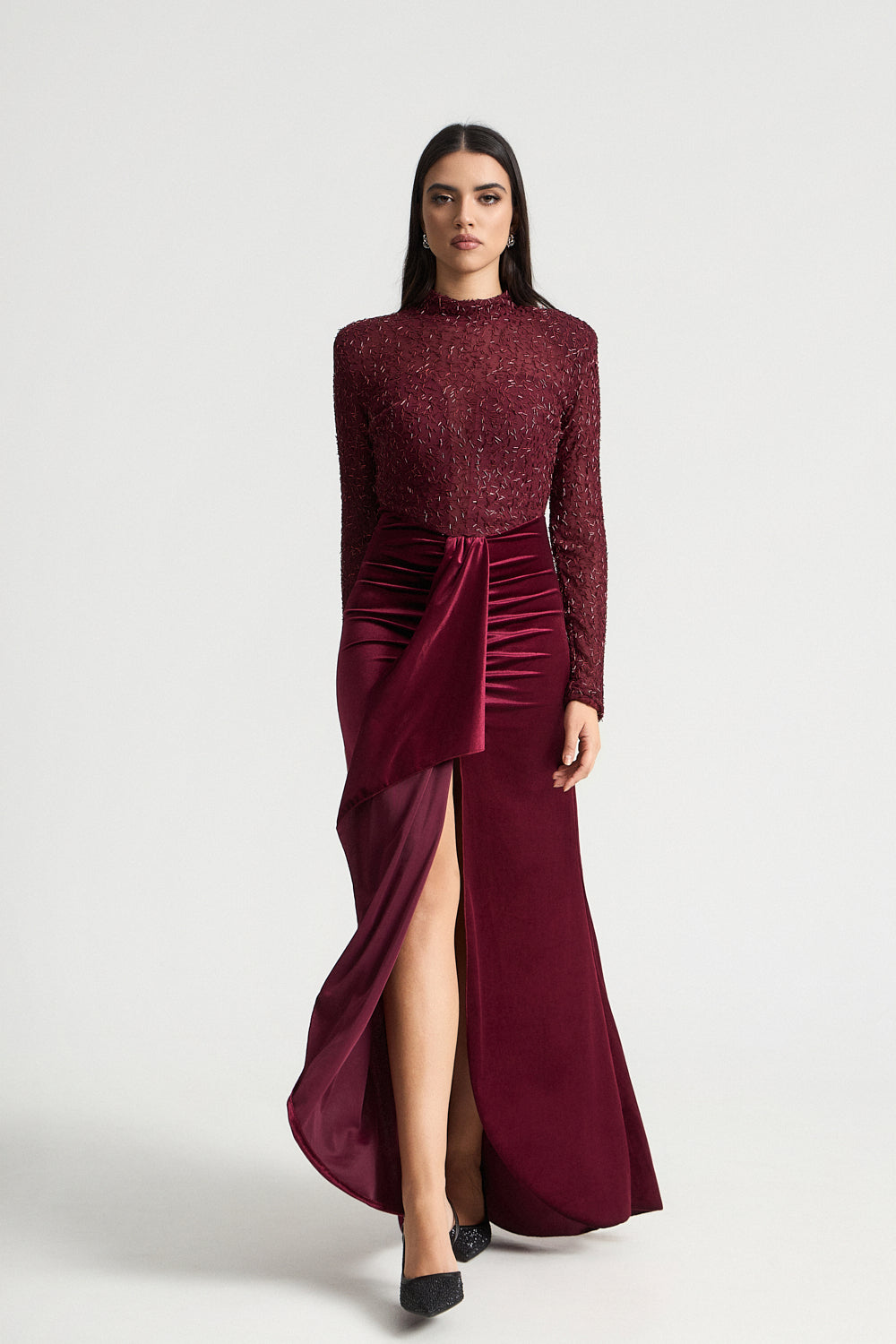 Μάξι φόρεμα velvet με λάμψη