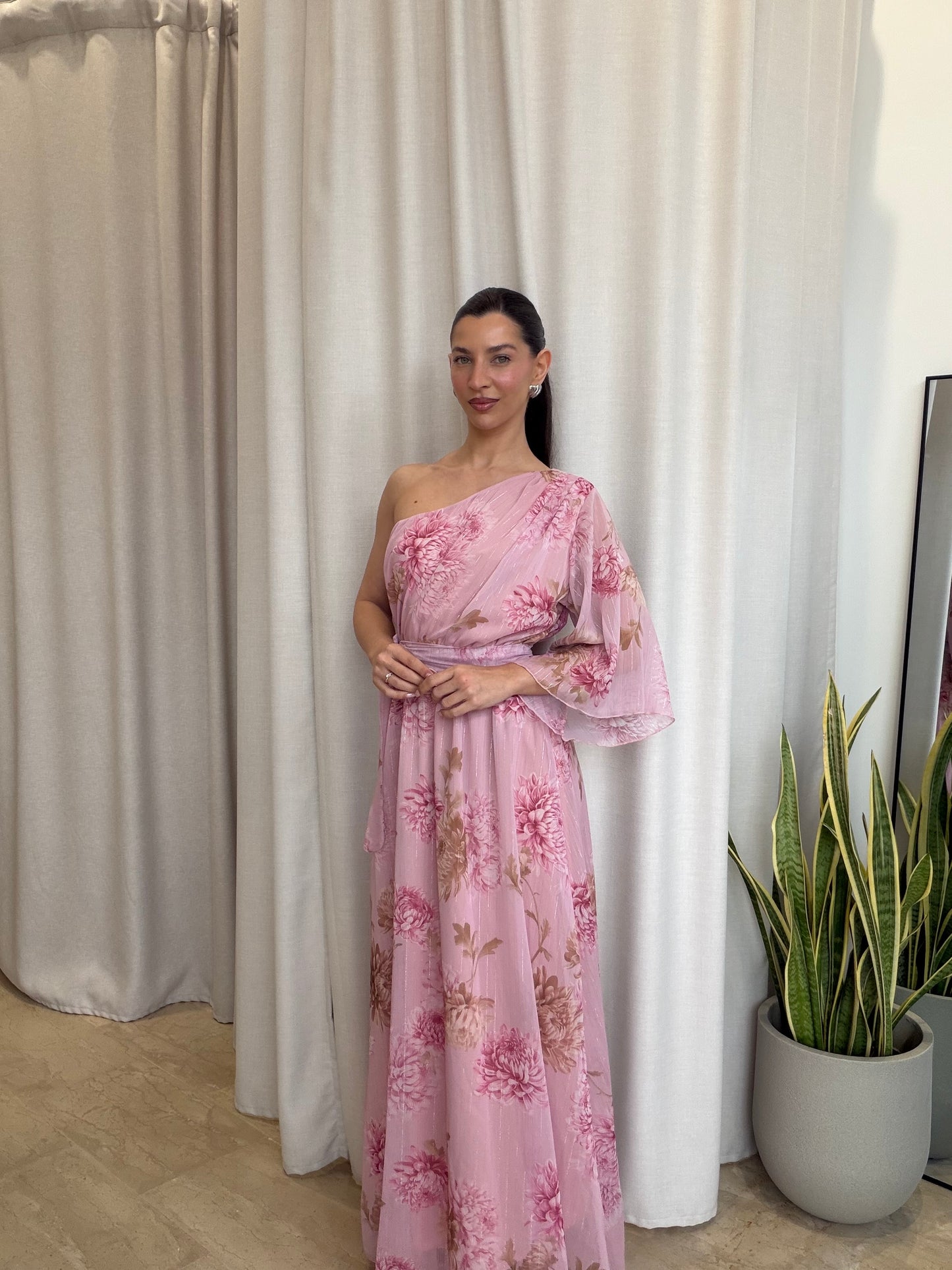 Maxi Φόρεμα Floral One Shoulder