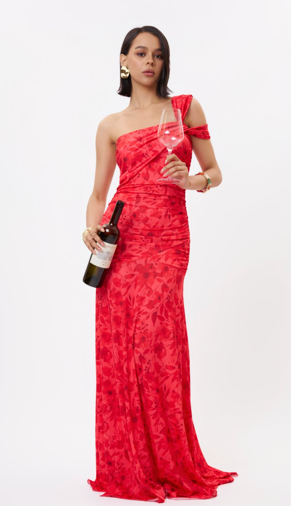 Patterned maxi φόρεμα με ένα ώμο