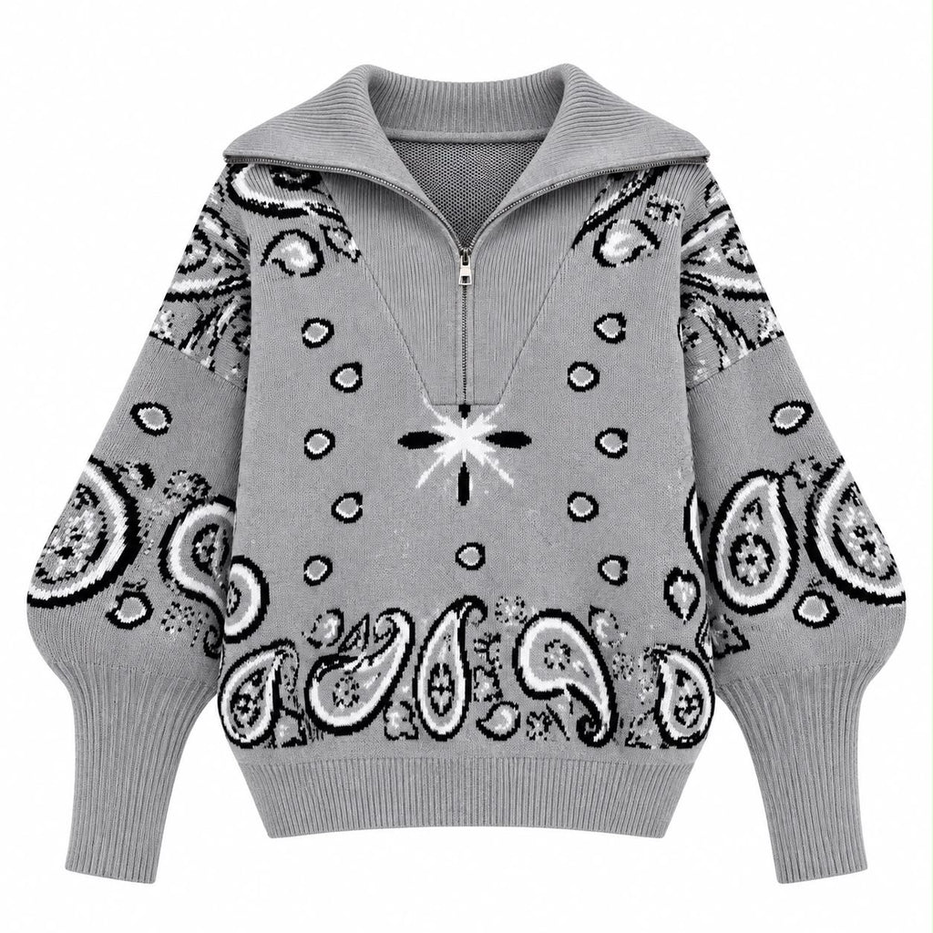 Πλεκτό πουλόβερ paisley γκρι