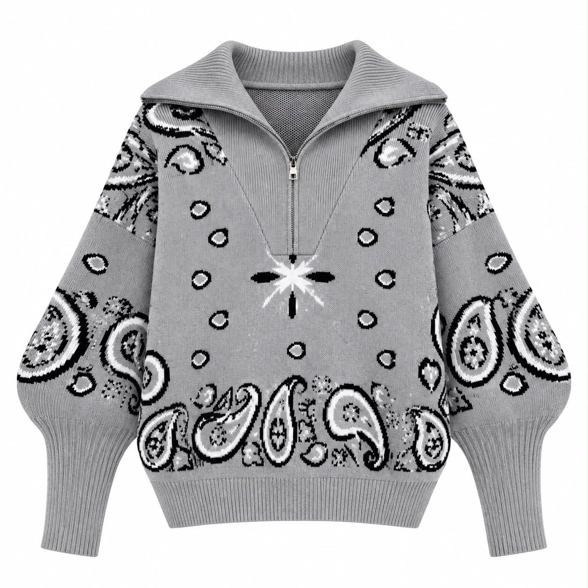Πλεκτό πουλόβερ paisley γκρι