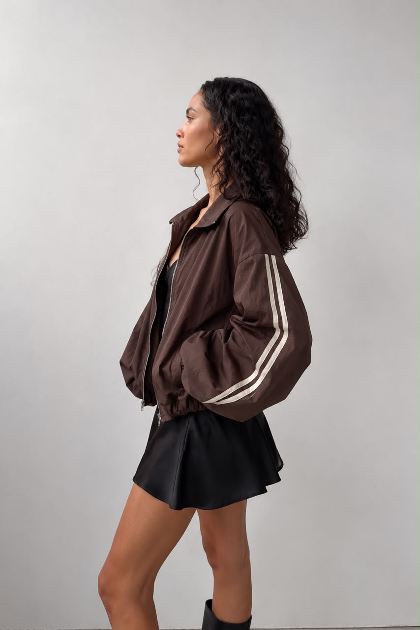 Oversized bomber jacket με ρίγες καφέ